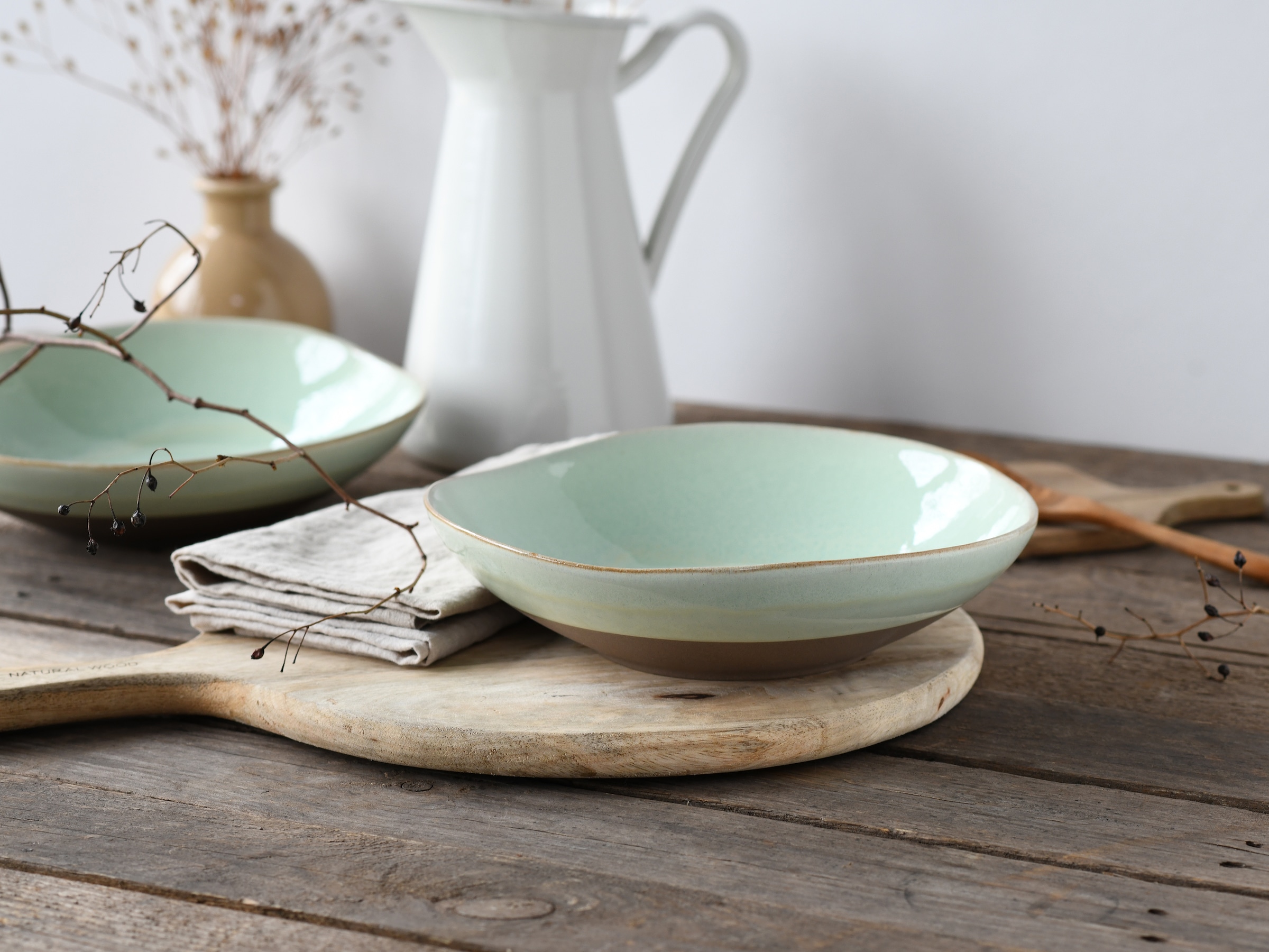CreaTable Schale »Basalt Bio, Pasta Bowl 2-tlg«, 2 tlg., aus Steinzeug, Organische Form, Jedes Teil ein Unikat
