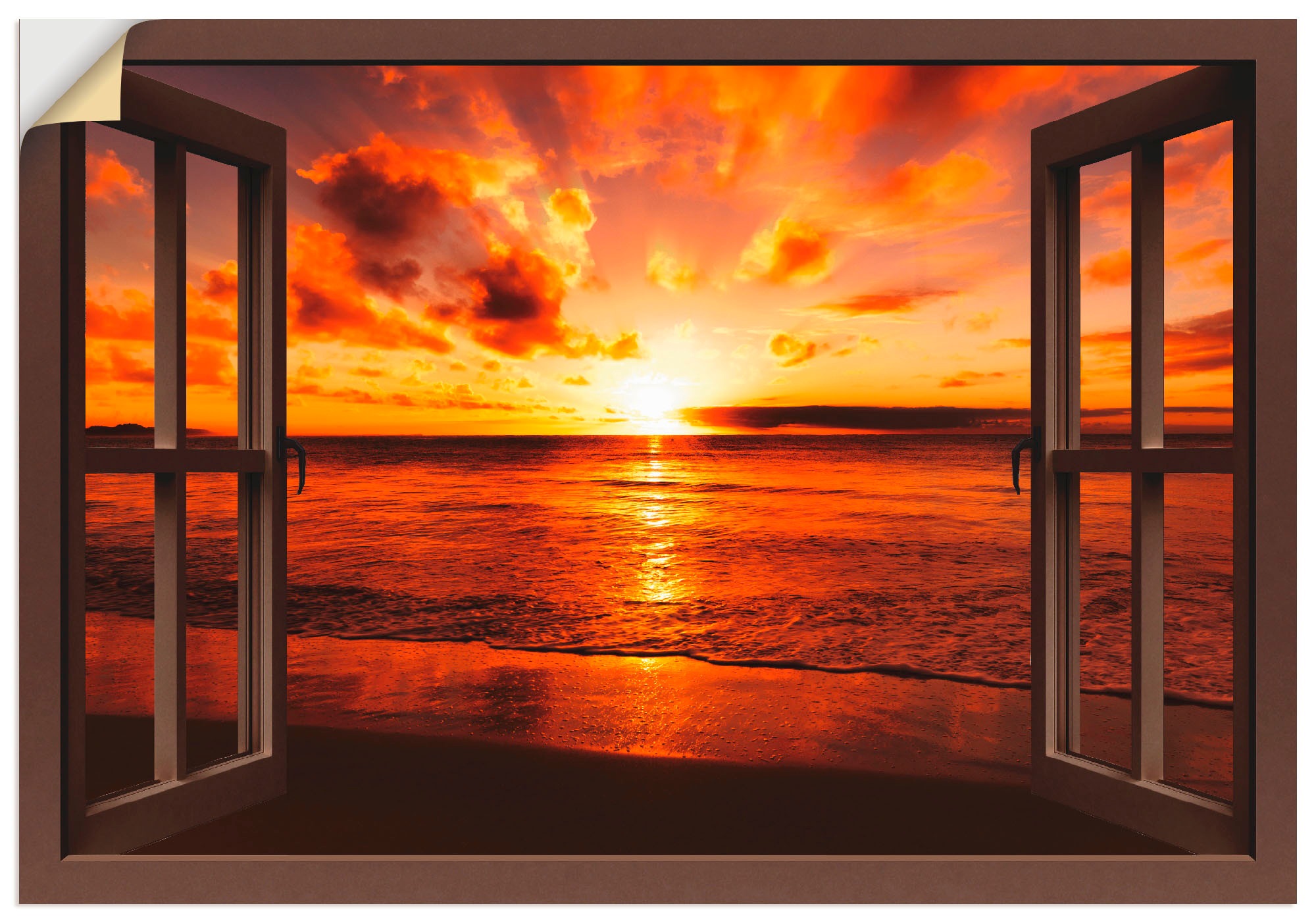 Artland Wandbild »Fensterblick Sonnenuntergang am Strand«, Fensterblick, (1 günstig online kaufen