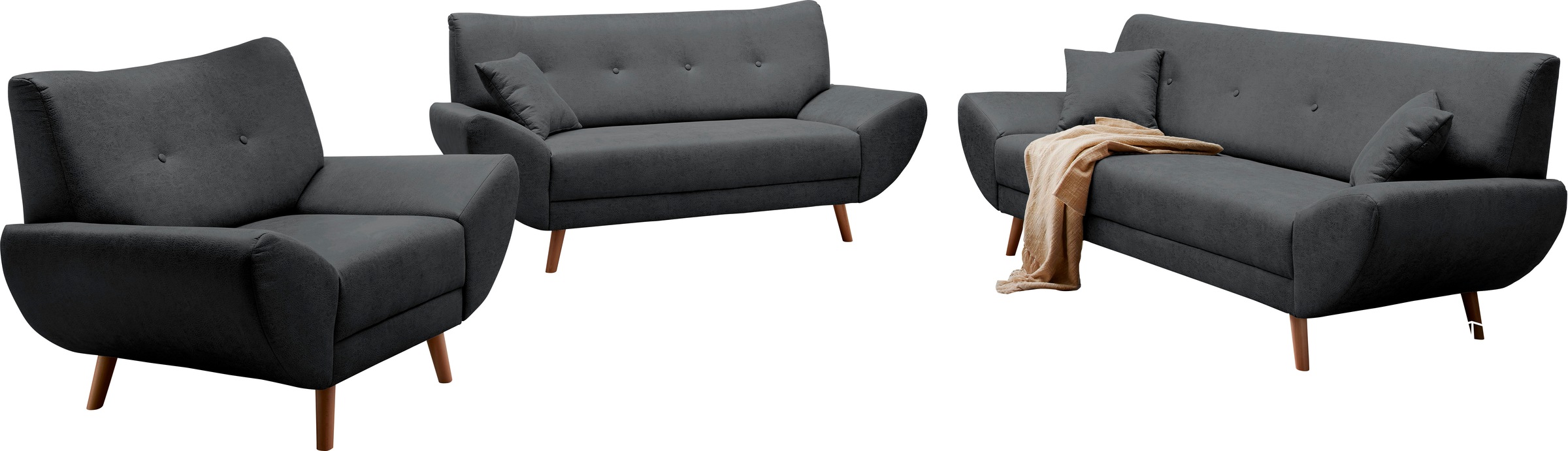 Home affaire Polstergarnitur »Basta« 3 Stk. tlg. Komfortable Wellenunterfed günstig online kaufen