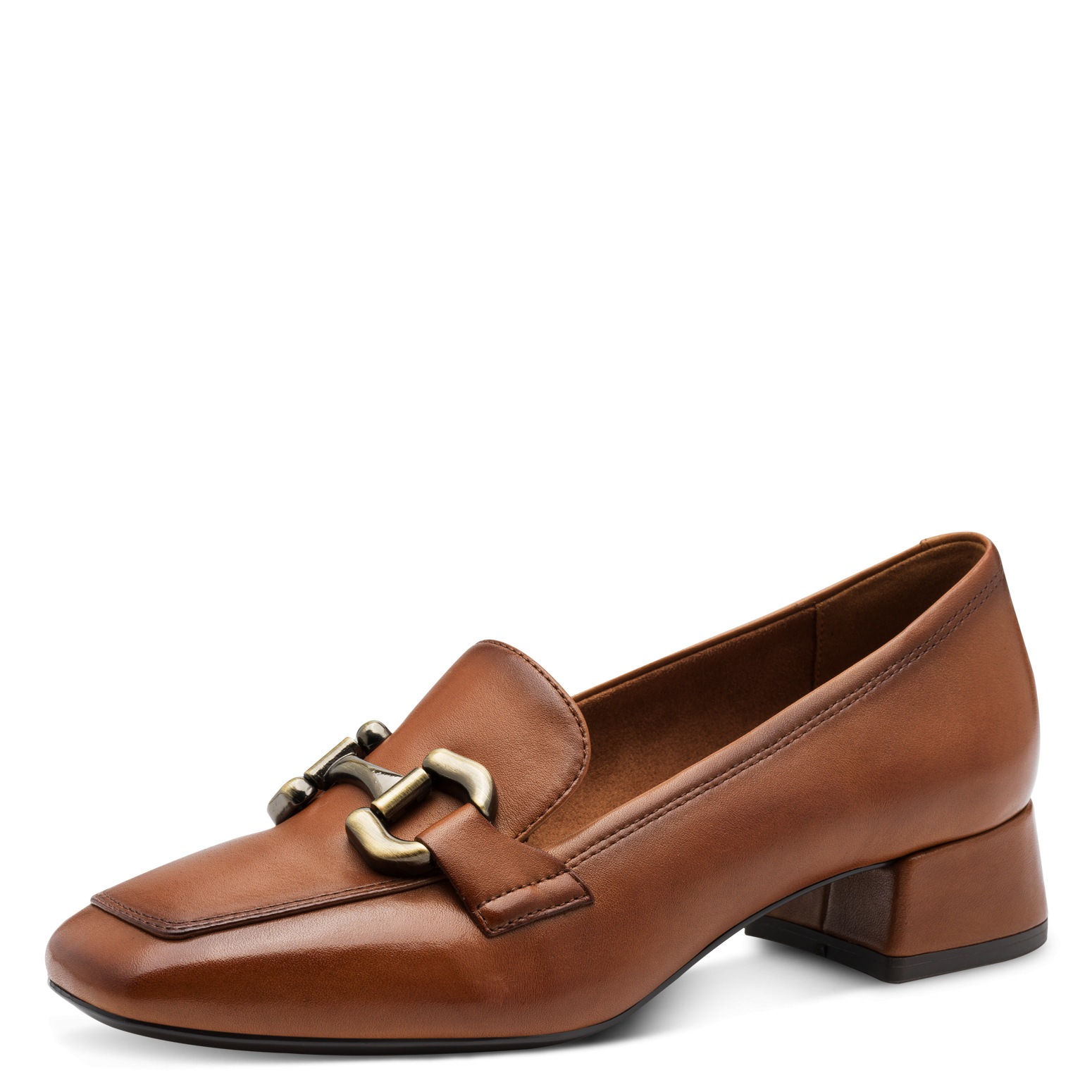 Pumps , Blockabsatz, Slipper, Businessschuh mit Zierriegel, Schmuckelement, Gr. 40, cognac