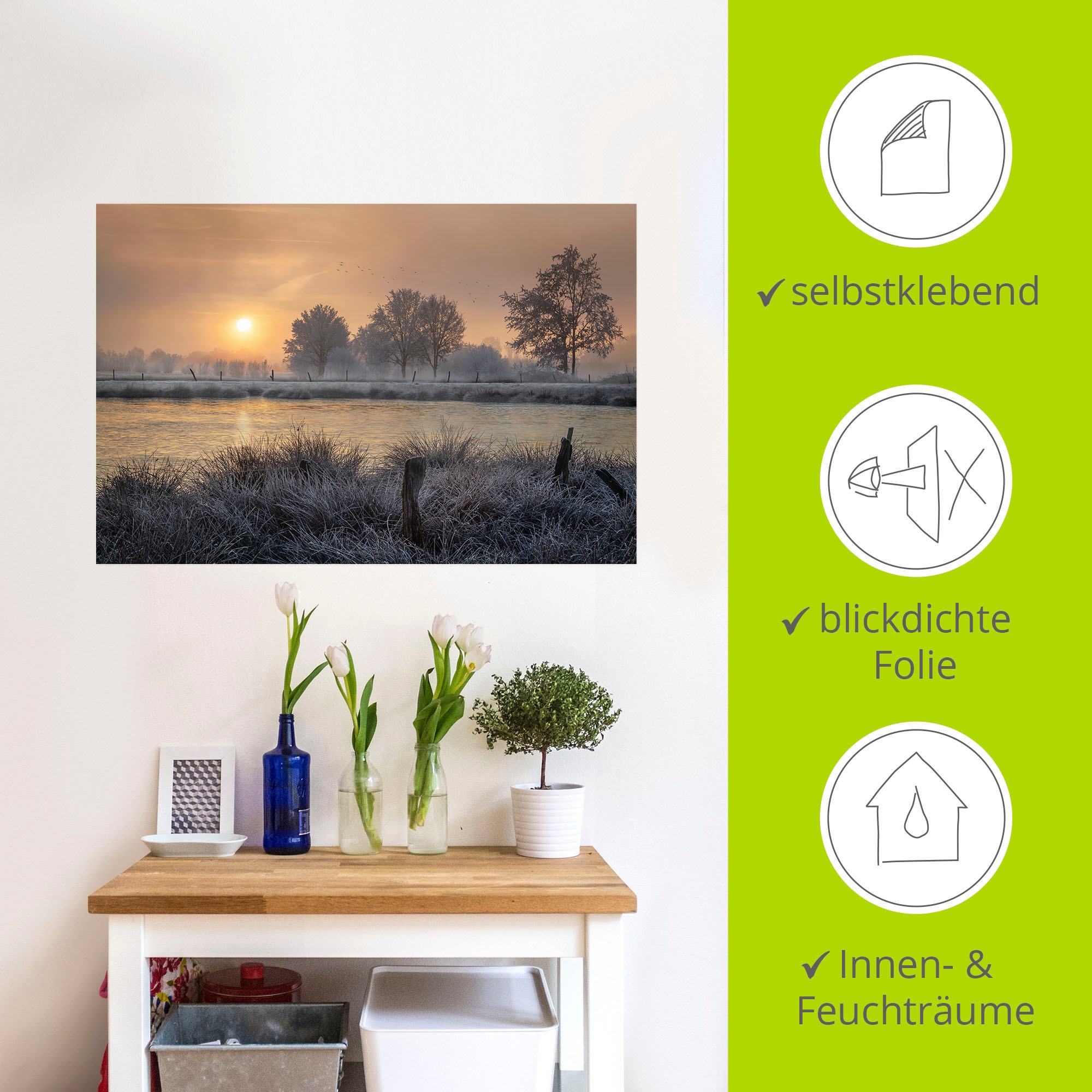 Artland Wandbild »Ein Wintertag beginnt«, Bilder vom Sonnenuntergang & -aufgang, (1 St.), als Alubild, Outdoorbild, Leinwandbild, Wandaufkleber, versch. Größen