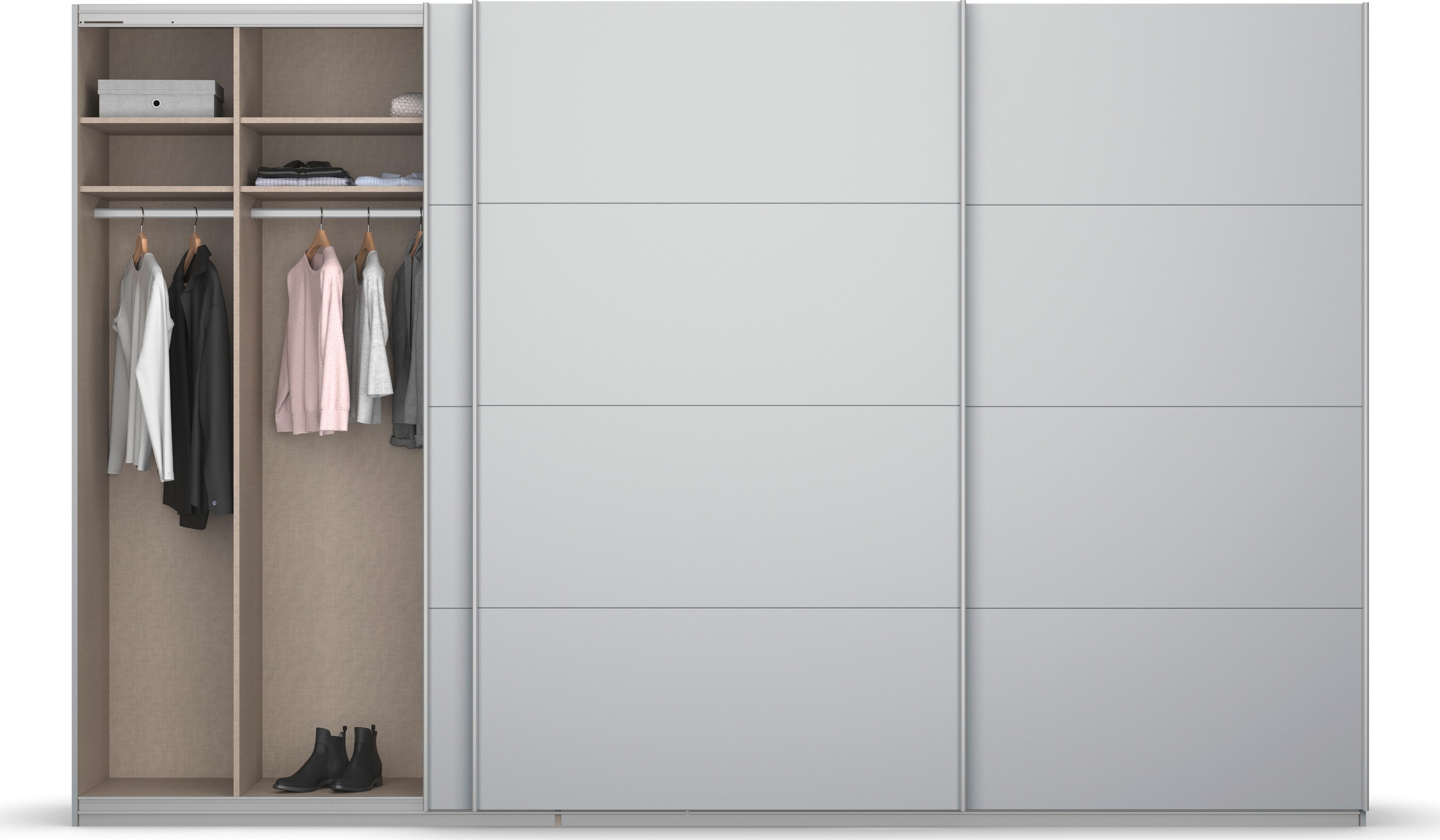 rauch Schwebetürenschrank »Kleiderschrank Schrank Garderobe KOLUNA mit Dekor-Front«, inkl. 2 Innenschubladen sowie extra Einlegeböden MADE IN GERMANY