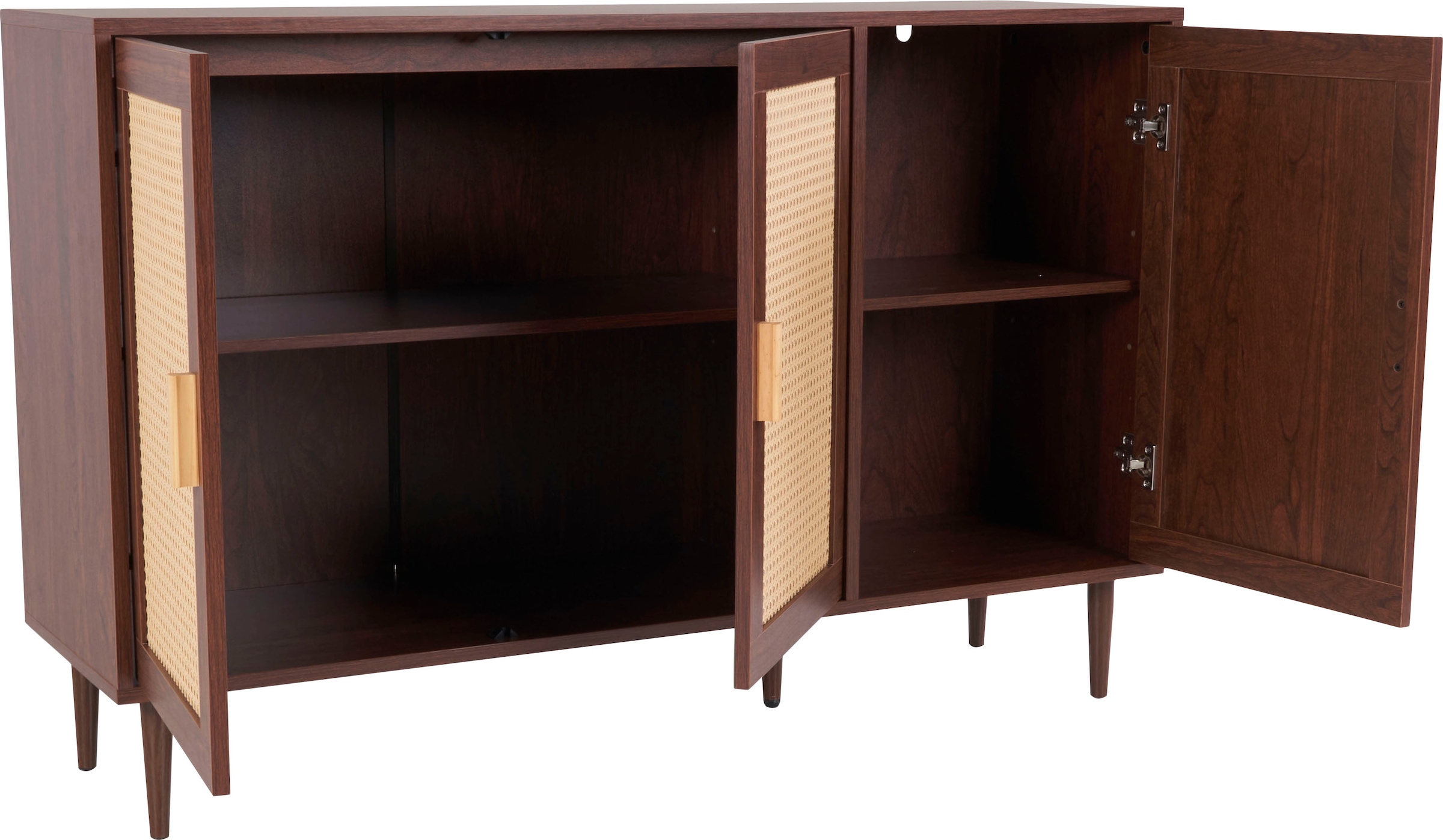 Homexperts Sideboard »Andy«, Kiefer Optik, Rattan, kiefer griff, 3 Türen & 2 Einlegeböden