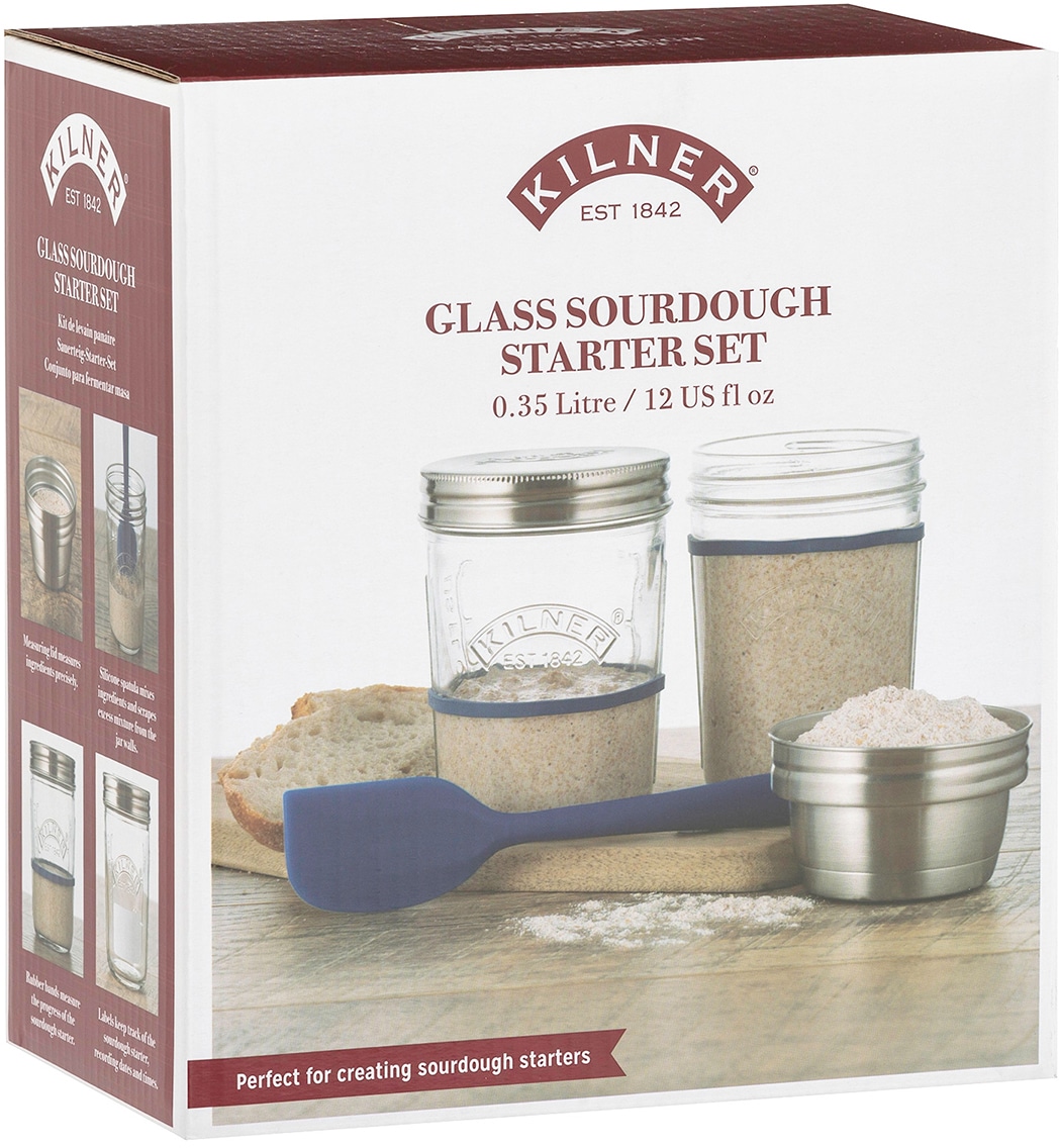 KILNER Teig Shaker, (Set, 4 tlg.), Sauerteig-Herstellungs-Set, auch f. Pfannkuchen, Naan-Brote, Pizza, ..