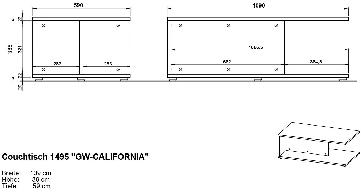 GERMANIA Couchtisch »California«, Breite 109 cm, mit filigraner Deckplatte