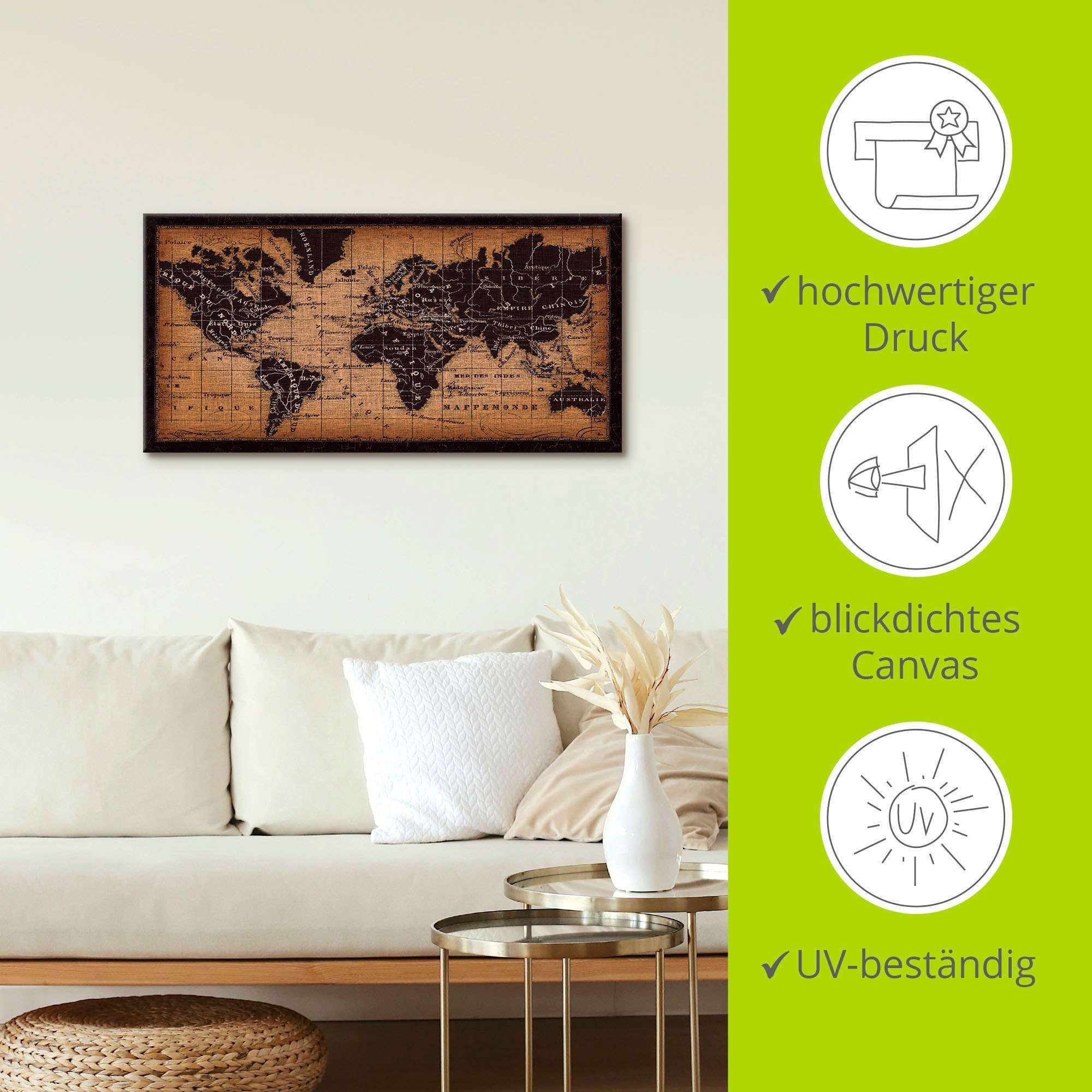Artland Wandbild »Alte Weltkarte«, Landkarten, (1 St.), als Leinwandbild, Poster, Wandaufkleber in verschied. Größen