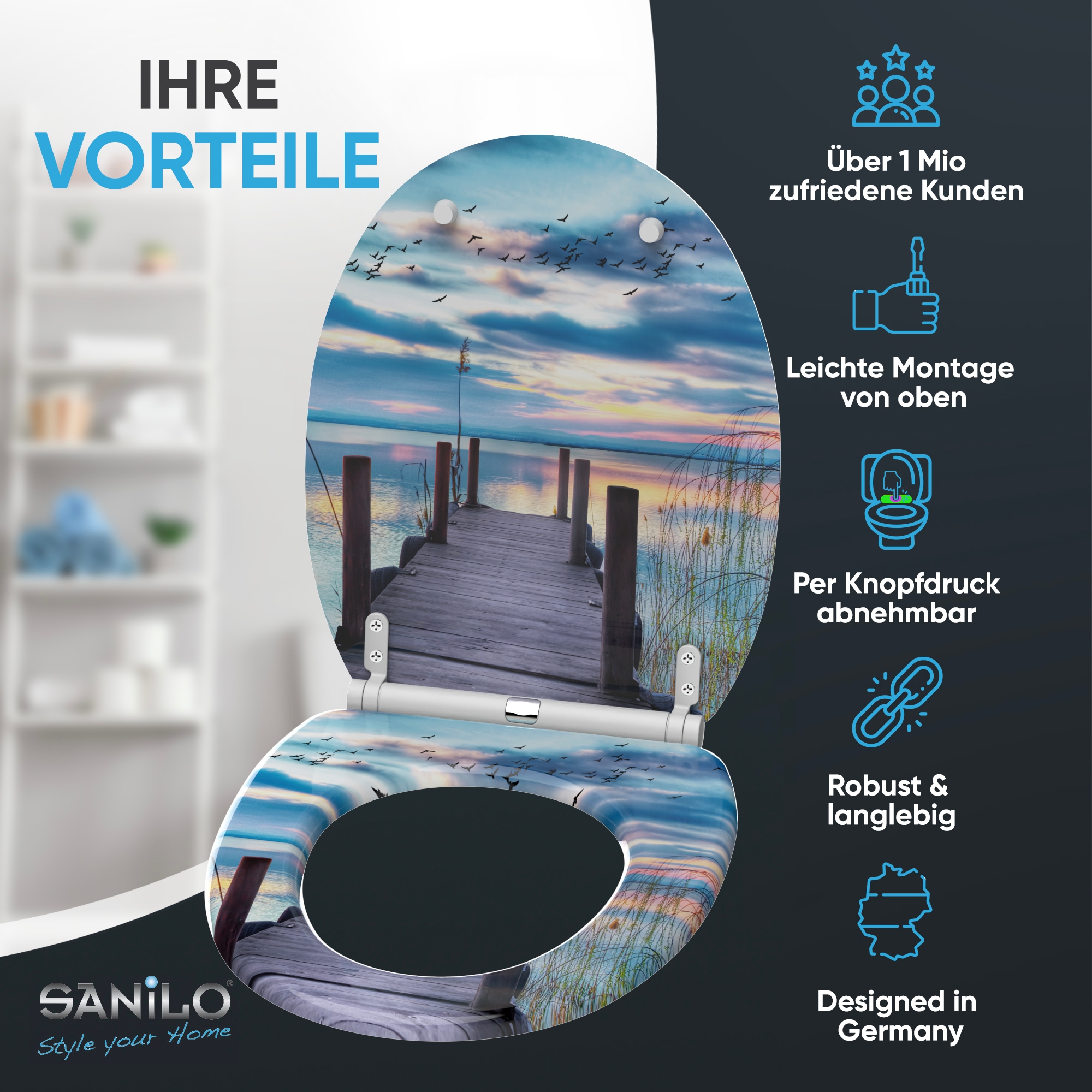 Sanilo WC-Sitz »Sunset mit Absenkautomatik & Quick Release« Premium Toilettendeckel, abnehmbar, leichte Montage von oben