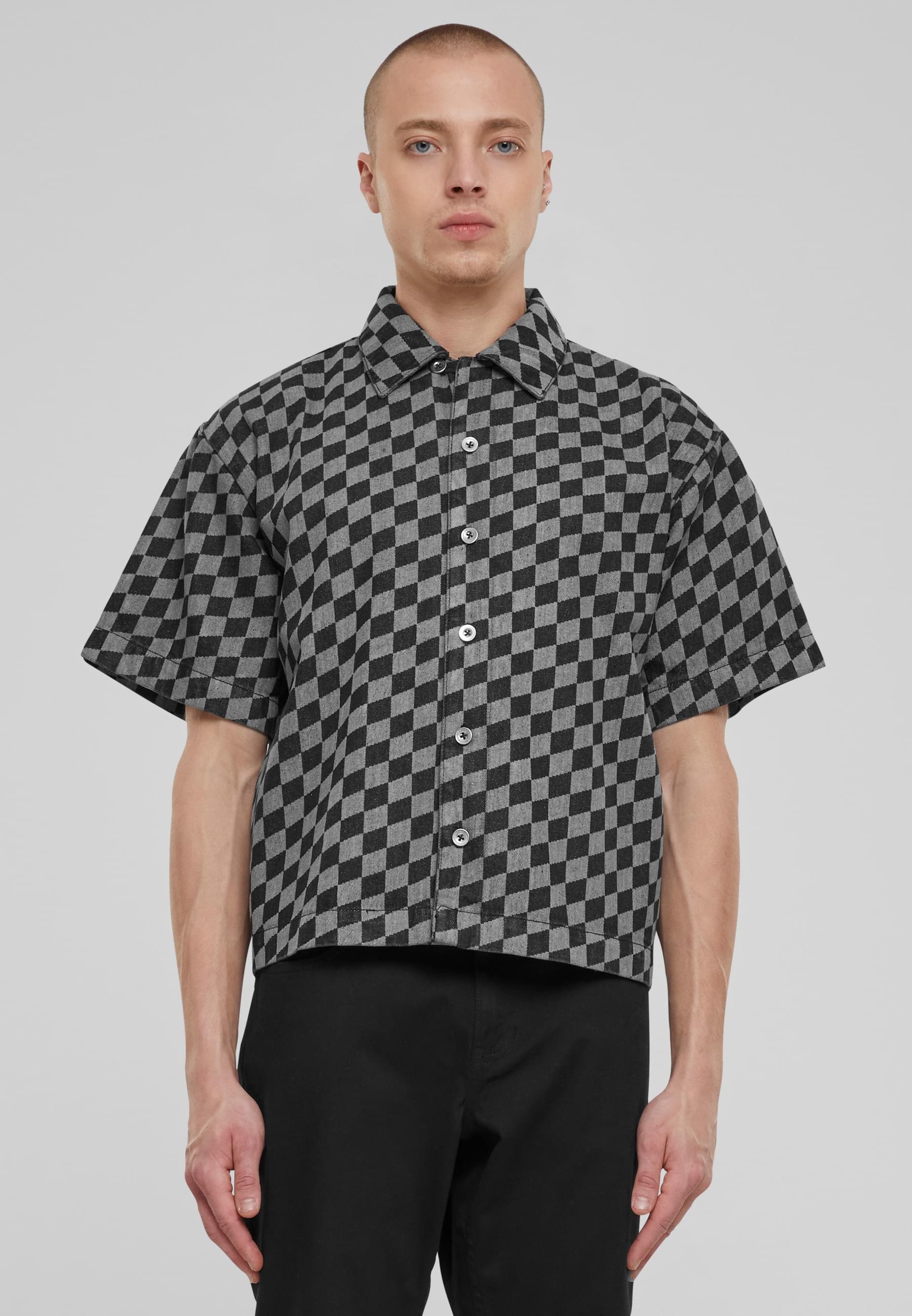 URBAN CLASSICS Langarm-Poloshirt »Urban Classics Laser Check Printed Boxy Shirt« 1 Stk. tlg.