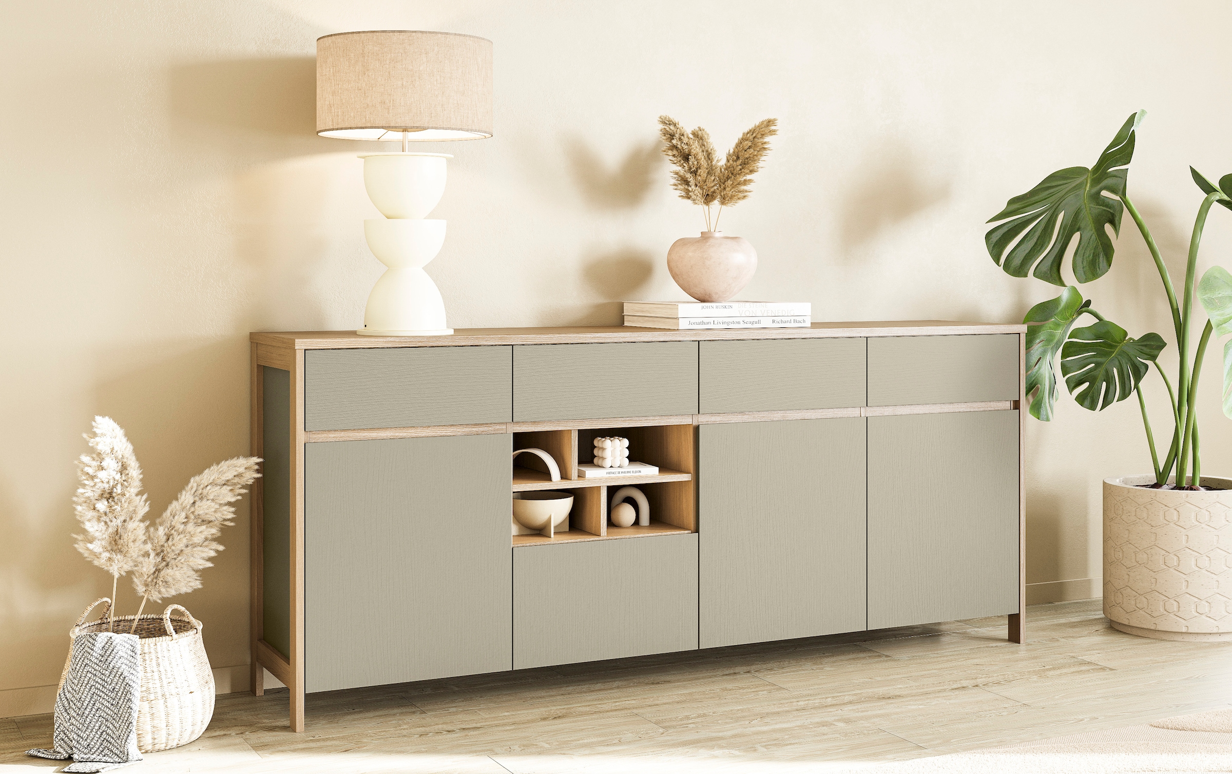 Home affaire Sideboard »Stranda, moderner Schrank, Kommode im Scandi-Style, 198 cm breit«, elegante Rahmenoptik, ausreichend Stauraum, vielseitig einsetzbar