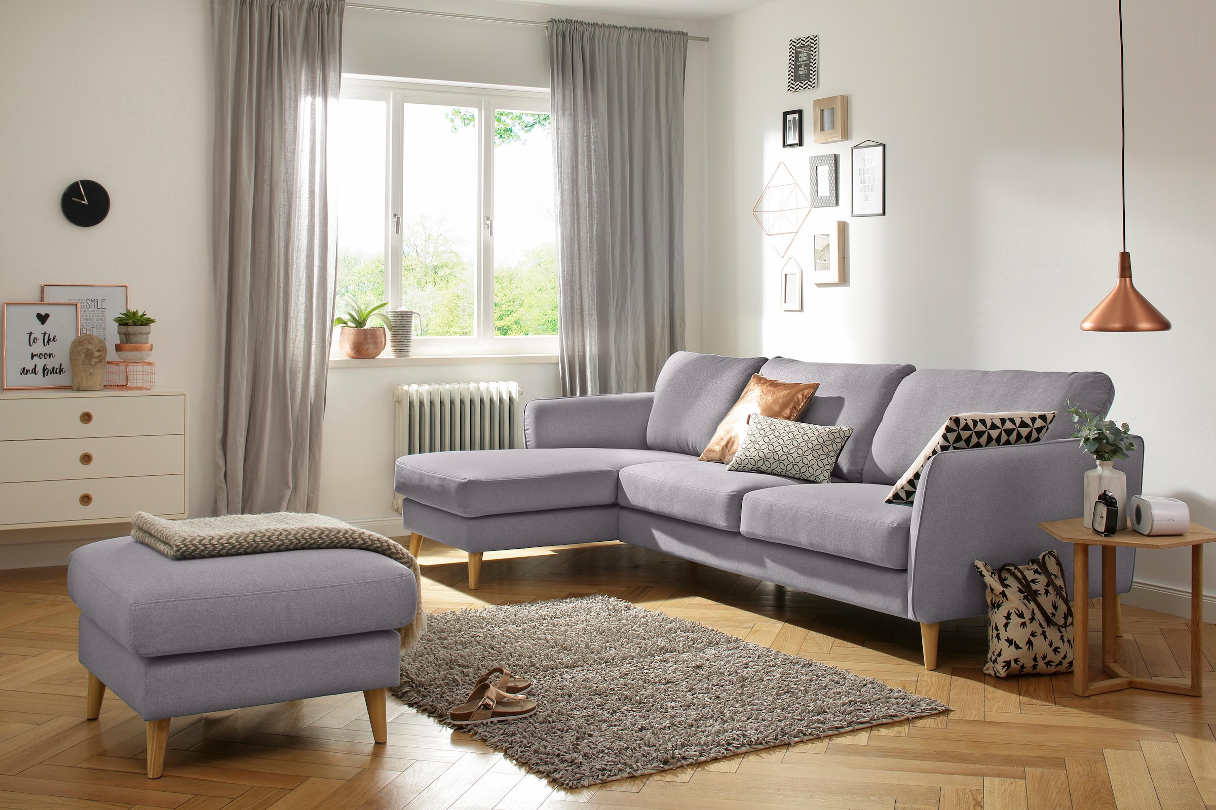 Home affaire Polsterhocker »MARSEILLE«, Massivholzbeine Eiche, Landhausstil, Wellenunterfederung