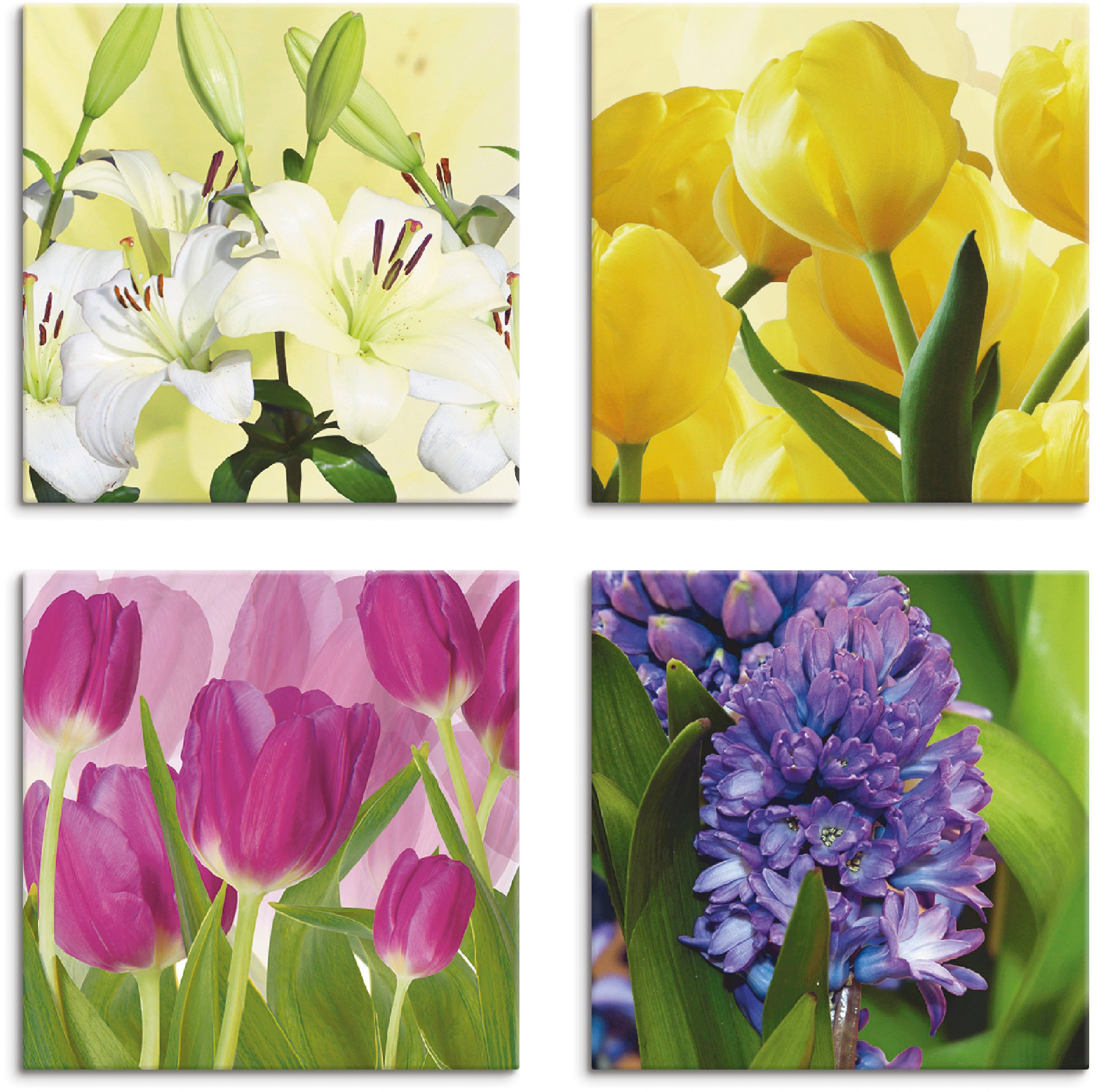 Artland Leinwandbild »Tulpen Lilien Hyazinthe«, Blumen, (4 St.), 4er Set, v günstig online kaufen