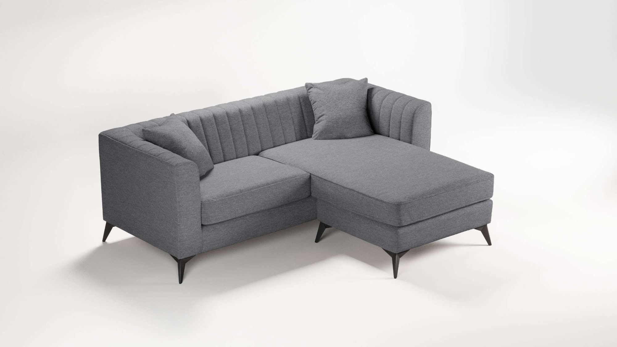 Places of Style Ecksofa »MATTHEW L-Form ideal für kleine Räume, Maße B/T/H: 201/162/74 cm«, elegantes Designsofa, feine Steppung im Rücken, incl. Zierkissen