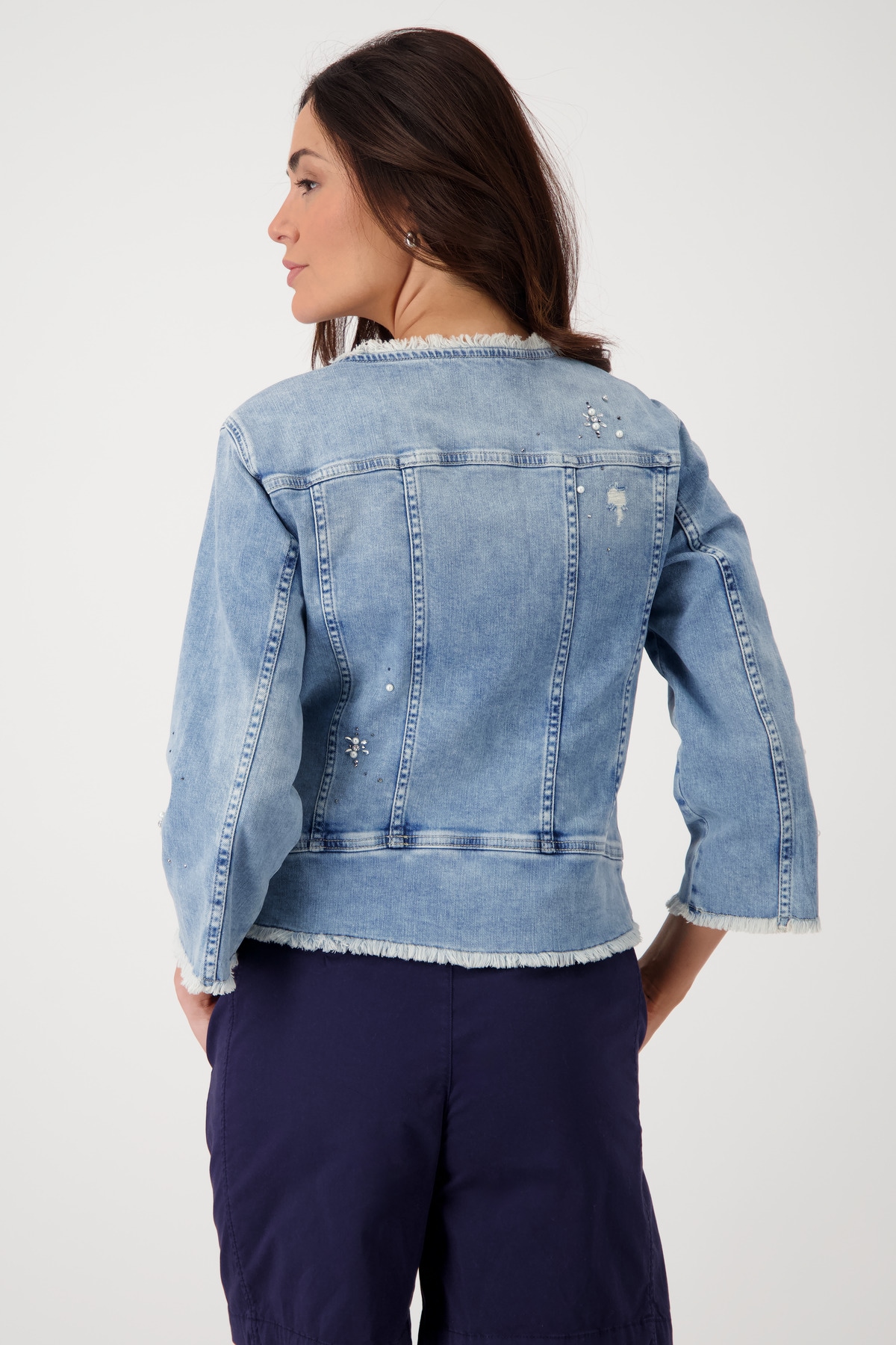 Monari Jeansblazer, mit Destroyedeffekten und Glitzernieten