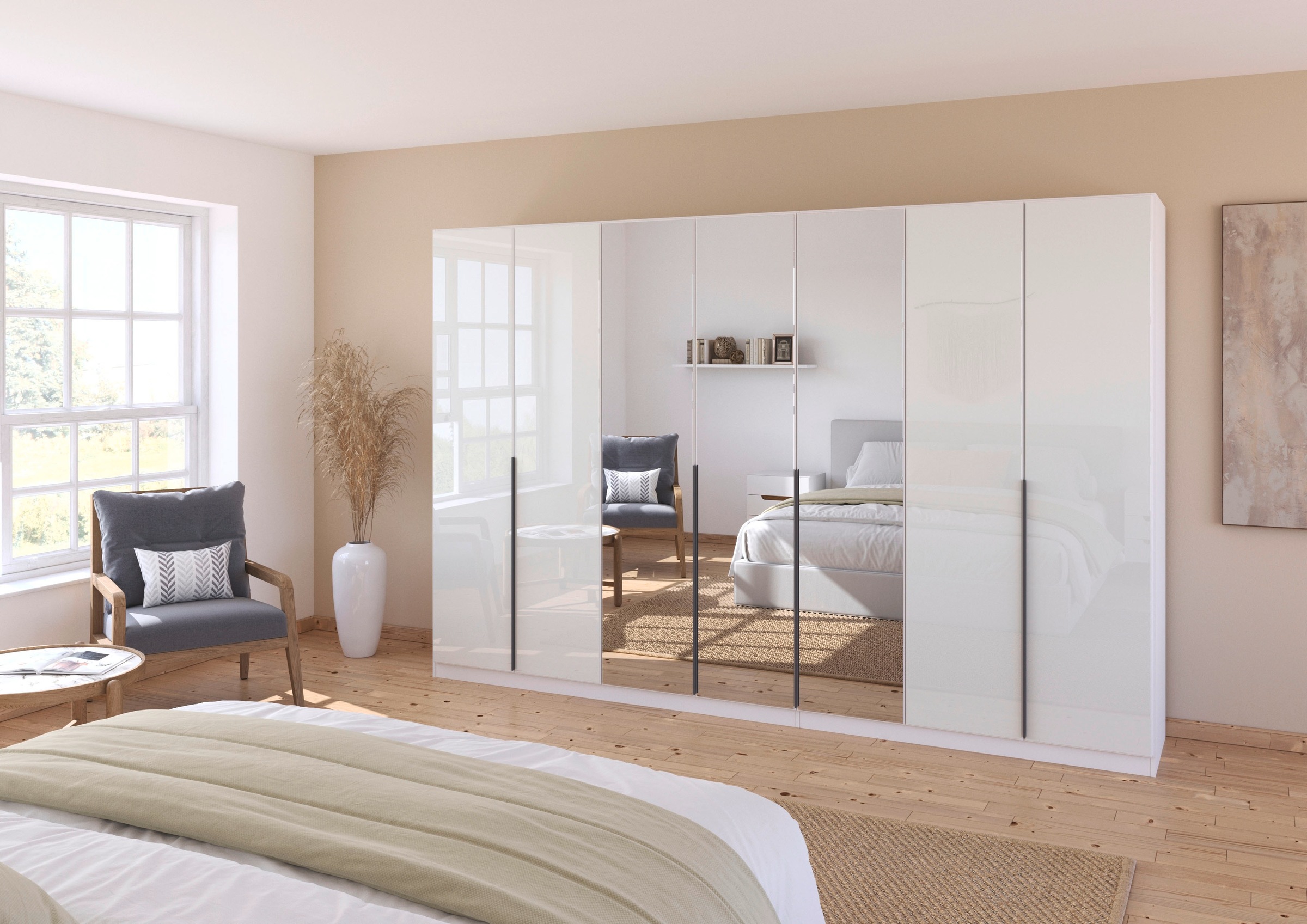 rauch Drehtürenschrank »Kleiderschrank Kleiderschränke Schrank Garderobe AGORDO mit Glasfront«, (in zwei Griff-Farben), durchdachte Innenausstattung, in 6 Breiten und 2 Höhen MADE IN GERMANY