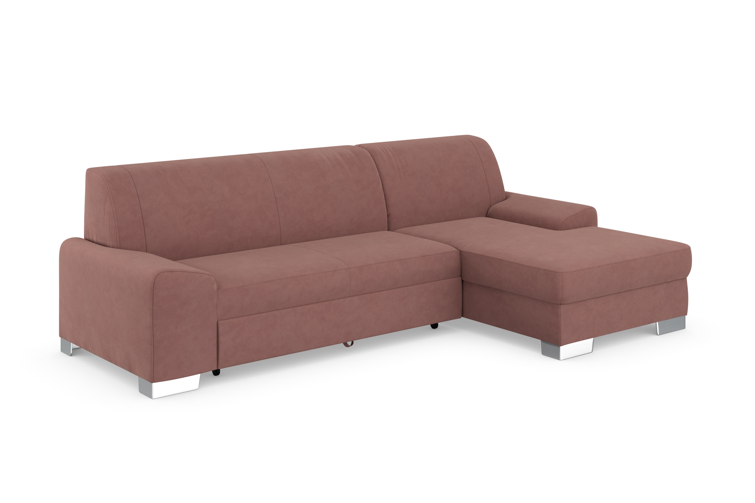 DOMO collection Ecksofa »Anzio L-Form, whlw. Bettfunktion, Federkern, hochwertig, Breite 271 cm«, Mit Bettfunktion, Recamiere rechts, Samtoptik, malve