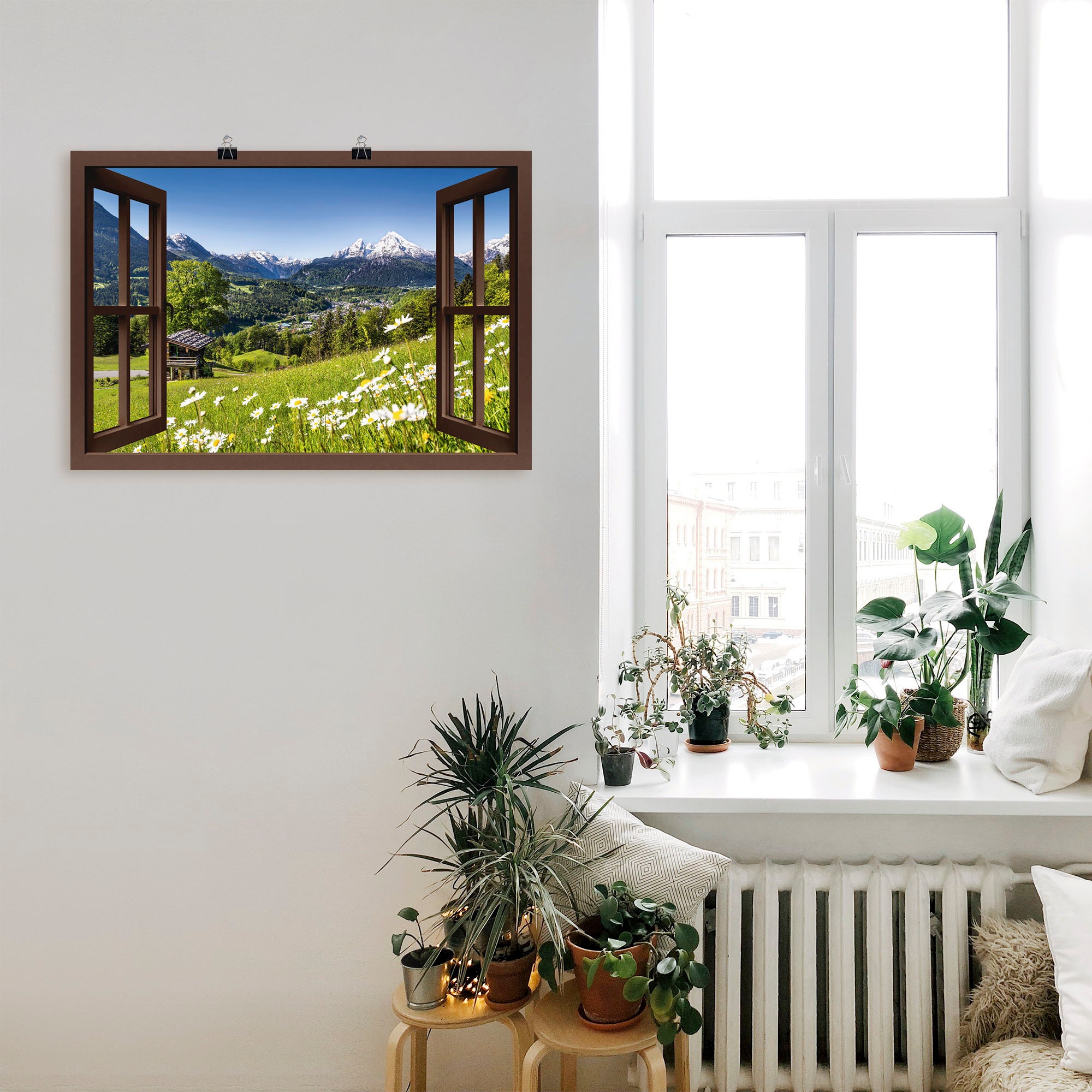 Artland Wandbild »Fensterblick Bayerischen Alpen«, Berge, (1 St.), als Alub günstig online kaufen