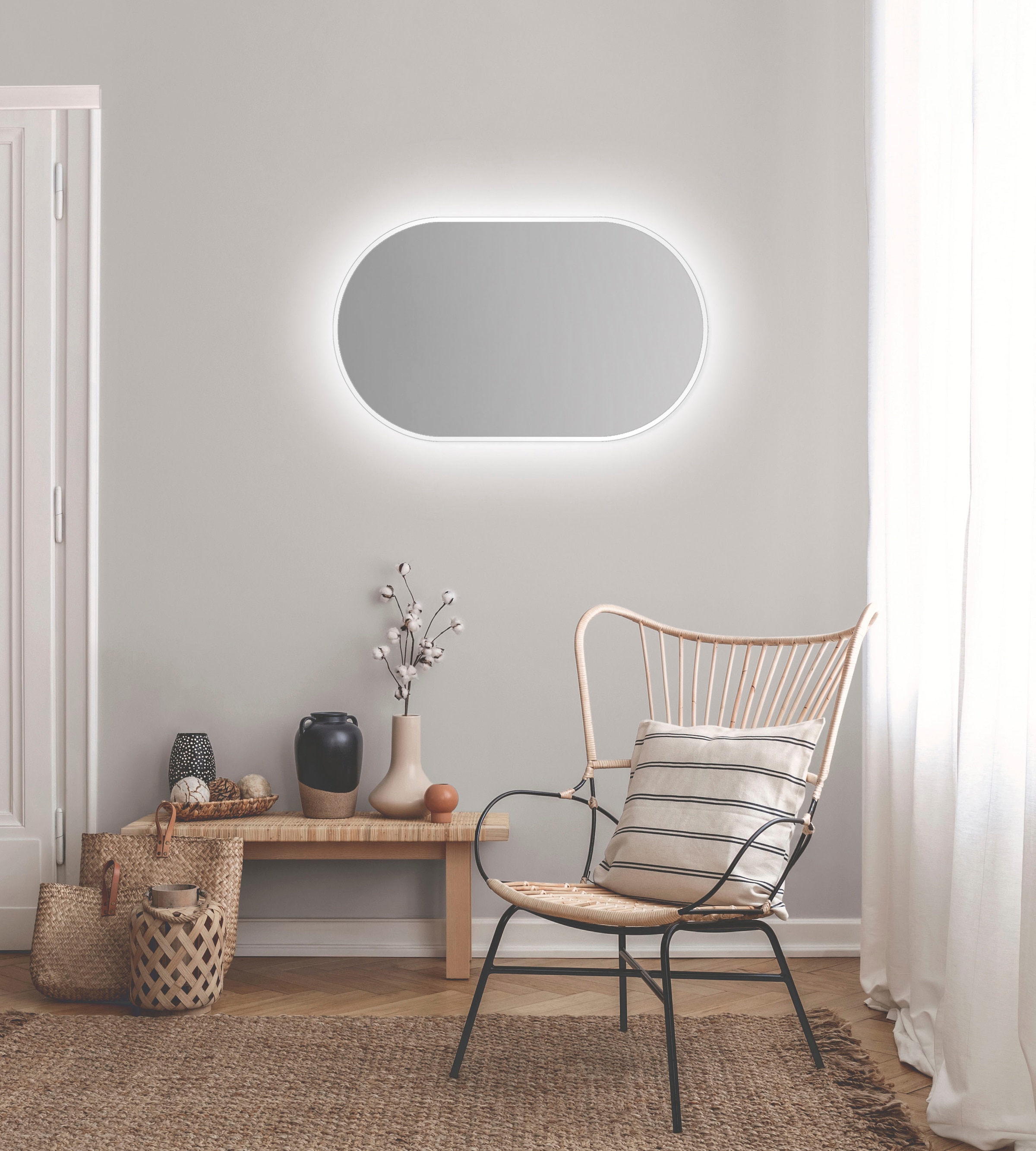 TALOS Dekospiegel »LED Design Spiegel oval weiß, 45x75 cm« LED Beleuchtung weiß