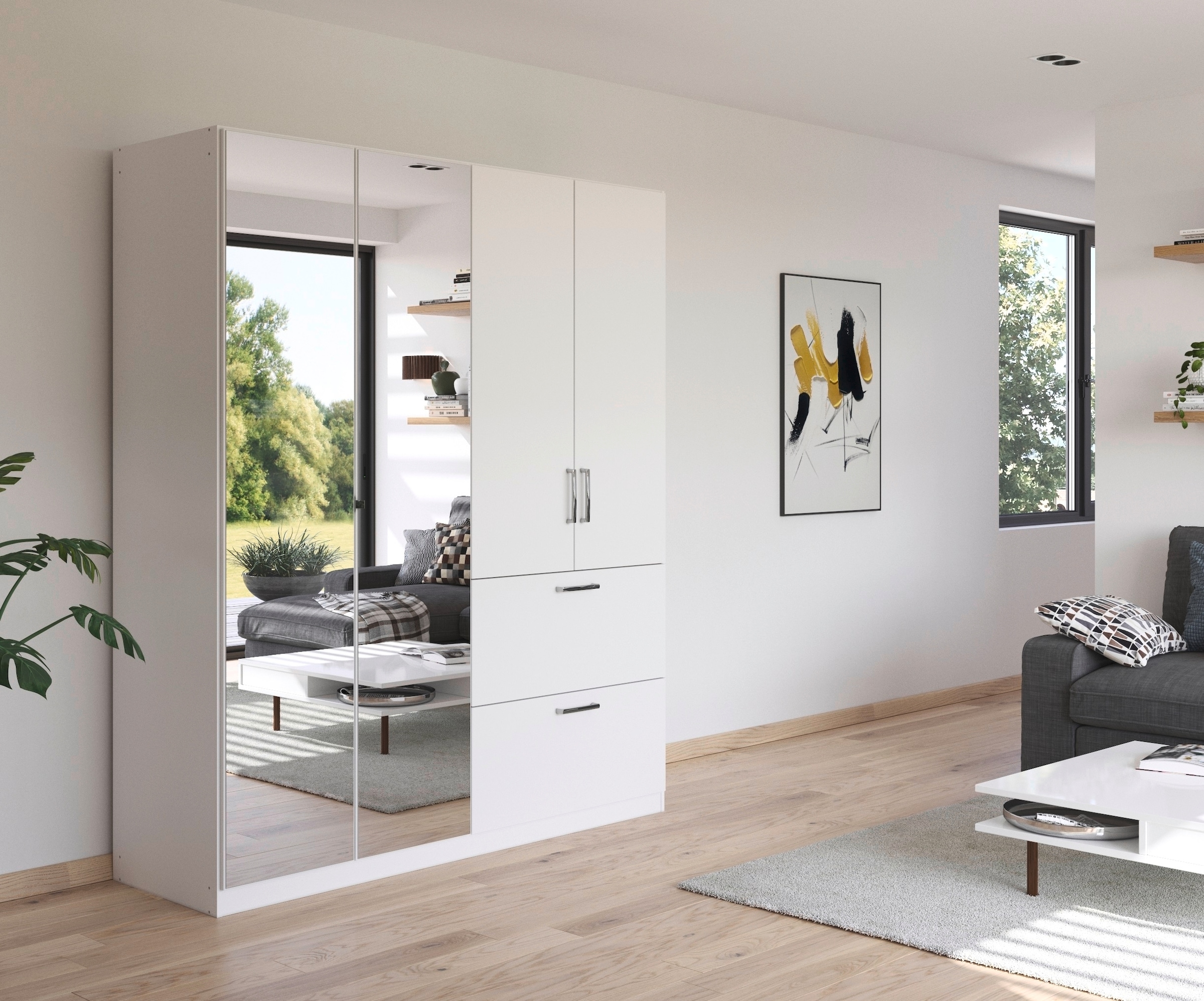 rauch Drehtürenschrank »Kleiderschrank Schrank Garderobe Schlafzimmerschrank PADUA«, voll aufgelegte Spiegeltüren, zwei große Schubladen MADE IN GERMANY