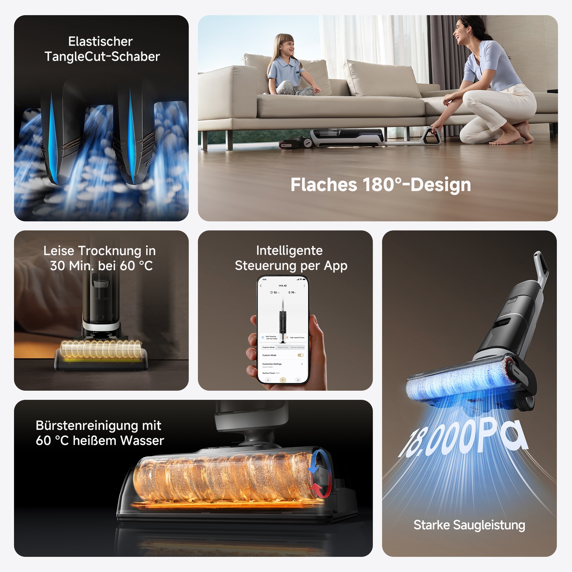 Dreame Nass-Trocken-Sauger »Dreame H14 Pro mit 18.000 Pa Saugkraft« Flexible und gründliche 180° Reinigung , schnelle Trocknung der Bürste