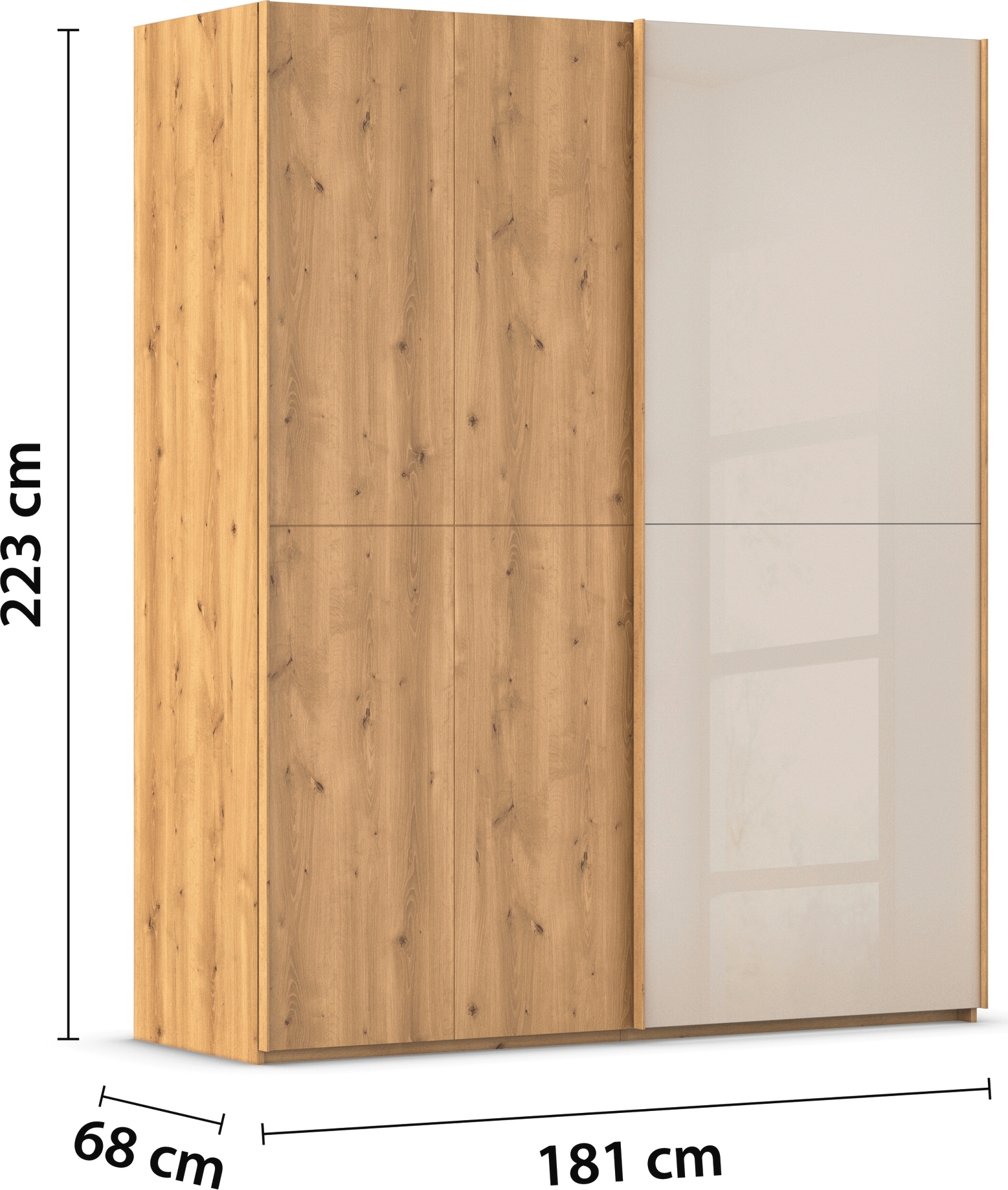 rauch Schwebetürenschrank »Kleiderschrank Schrank Garderobe Schlafzimmerschrank SCALE-WOOD« edle geteilte Front in massiver Asteiche mit Glastüren MADE IN GERMANY