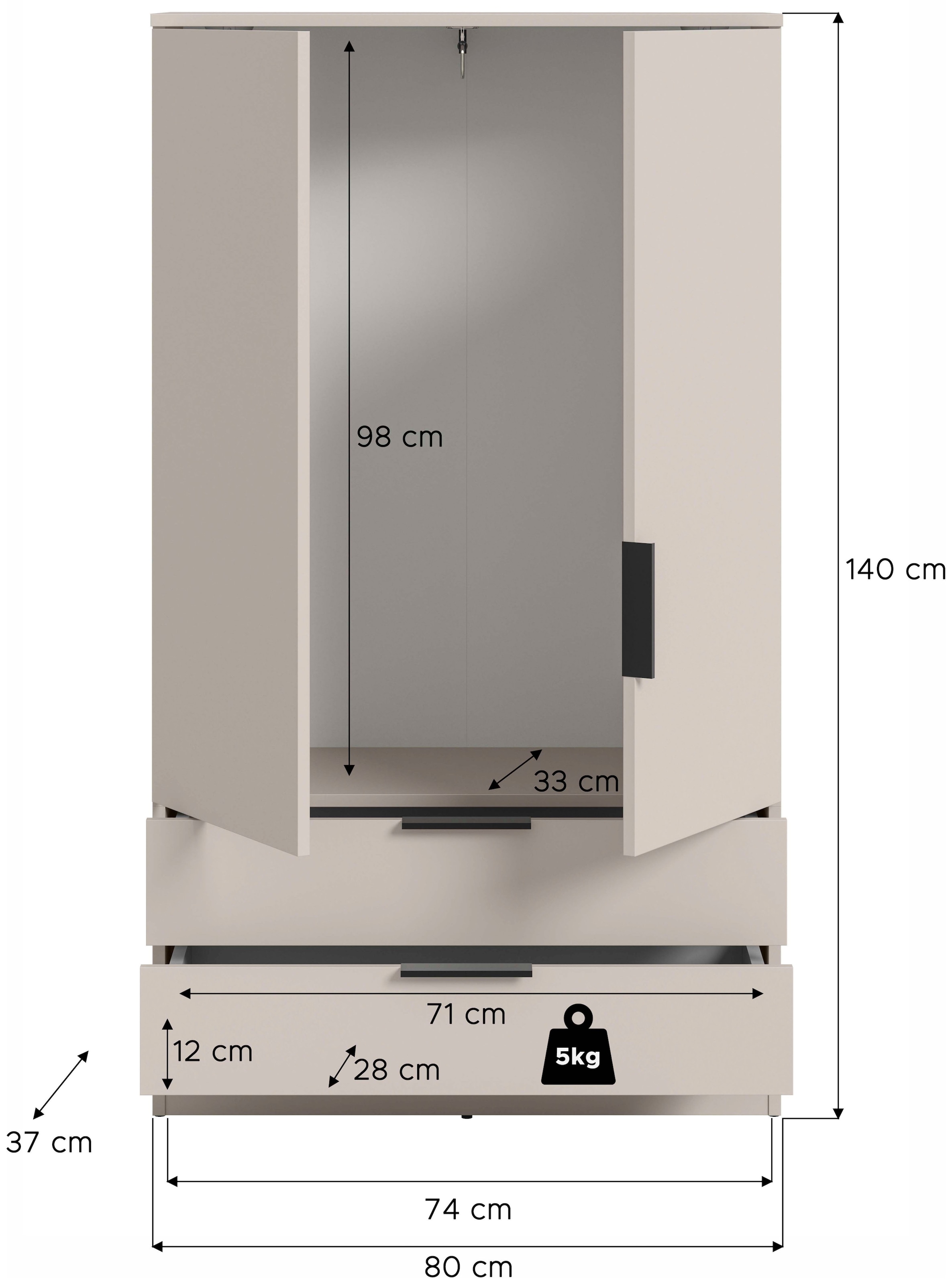 Home affaire Wäscheschrank »SKARDE, TOPSELLER!, Kleiderschrank, Schlafzimmerschrank, Schrank« Höhe: 140 cm, 2 Türen, 2 Schubladen, 1 Kleiderstange, 1 Stk. tlg. OTTO BESTSELLER, Garderobe, Universalschrank, Flurschrank, Schrank
