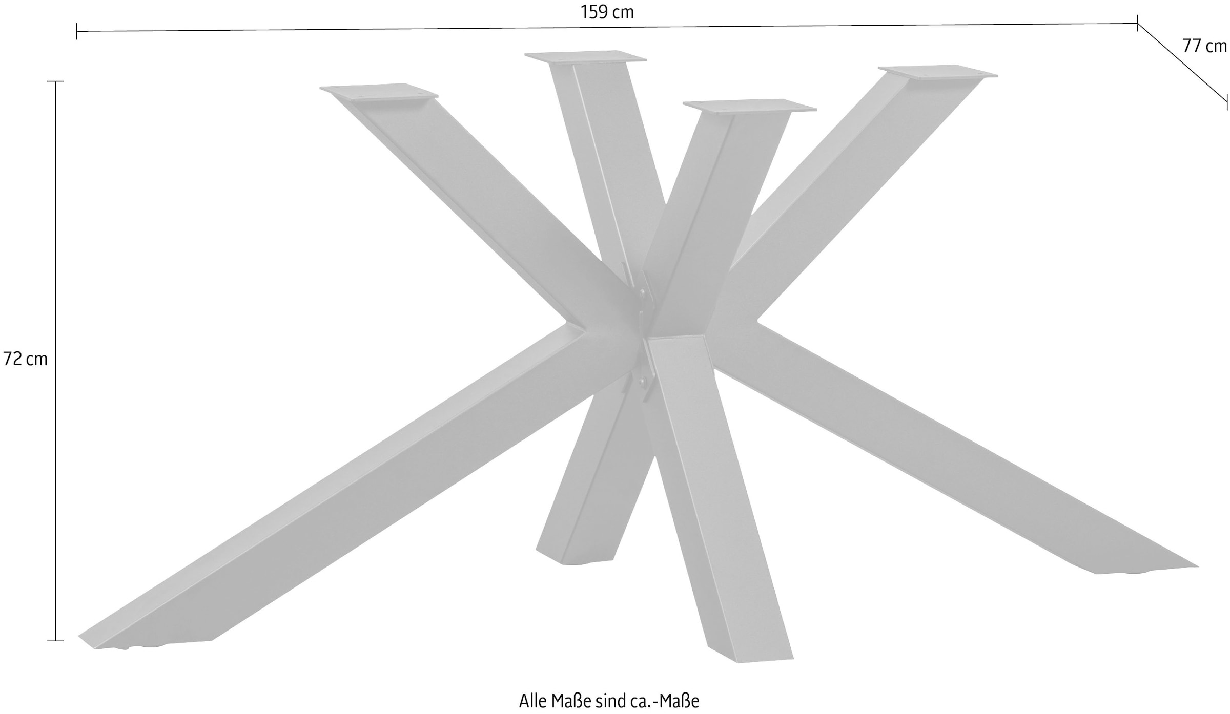 WOOOD Tischbein »Tablo Kreuzform Metall mit Pulverbeschichtung B 159 x T 77 x H 72 cm« Tragkraft 150 kg, kompakte Kreuzform, einfach zu montieren