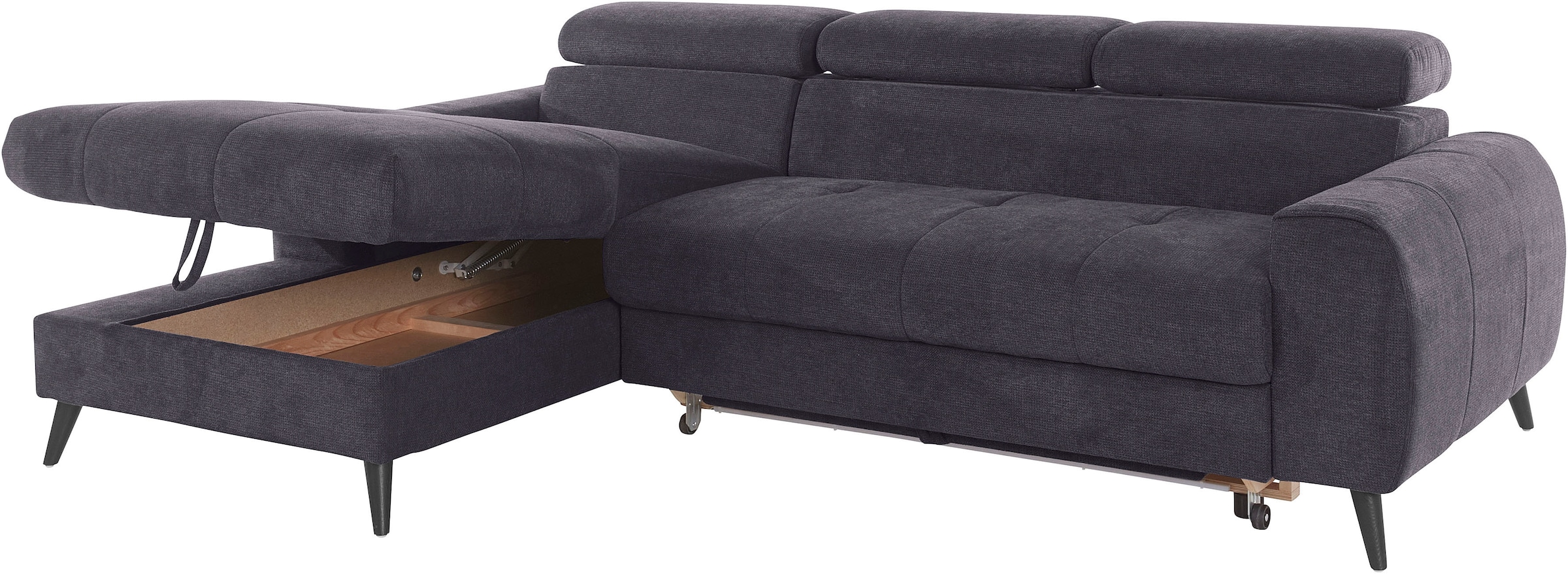 COTTA Ecksofa »Mia L-Form mit 3 Zierkissen«, wahlweise mit Bettfunktion, Bettkasten, Beleuchtung & Wireless-Charger