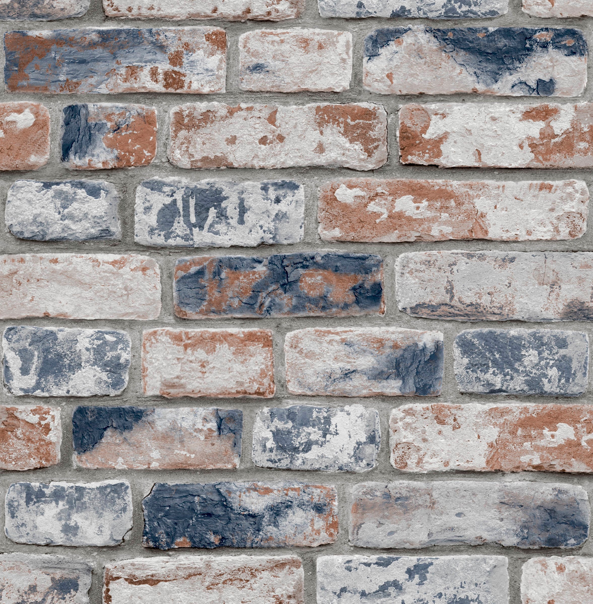 Art for the home Papiertapete »Backsteinwand«, Steinoptik, Rot/Blau - 10mx53cm