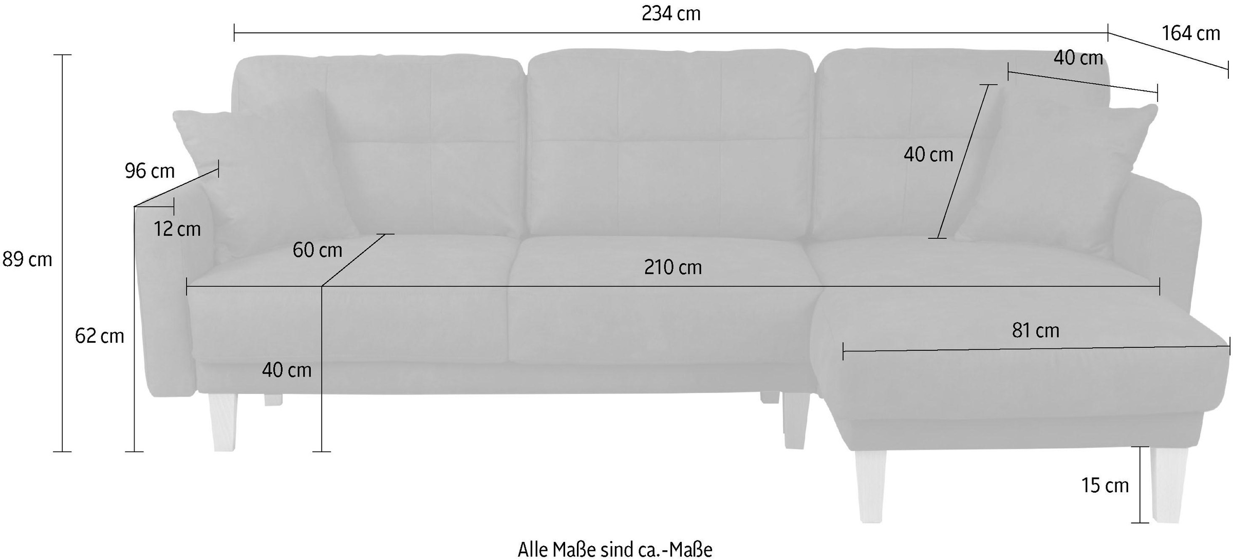 Home affaire Ecksofa »TRIPLO optionale Schlafsofa mit Bettkasten, Maße B/T/H: 234/164/89 cm«, L-Form wahlweise mit Bettfunktion - Liegefläche 132x210 cm