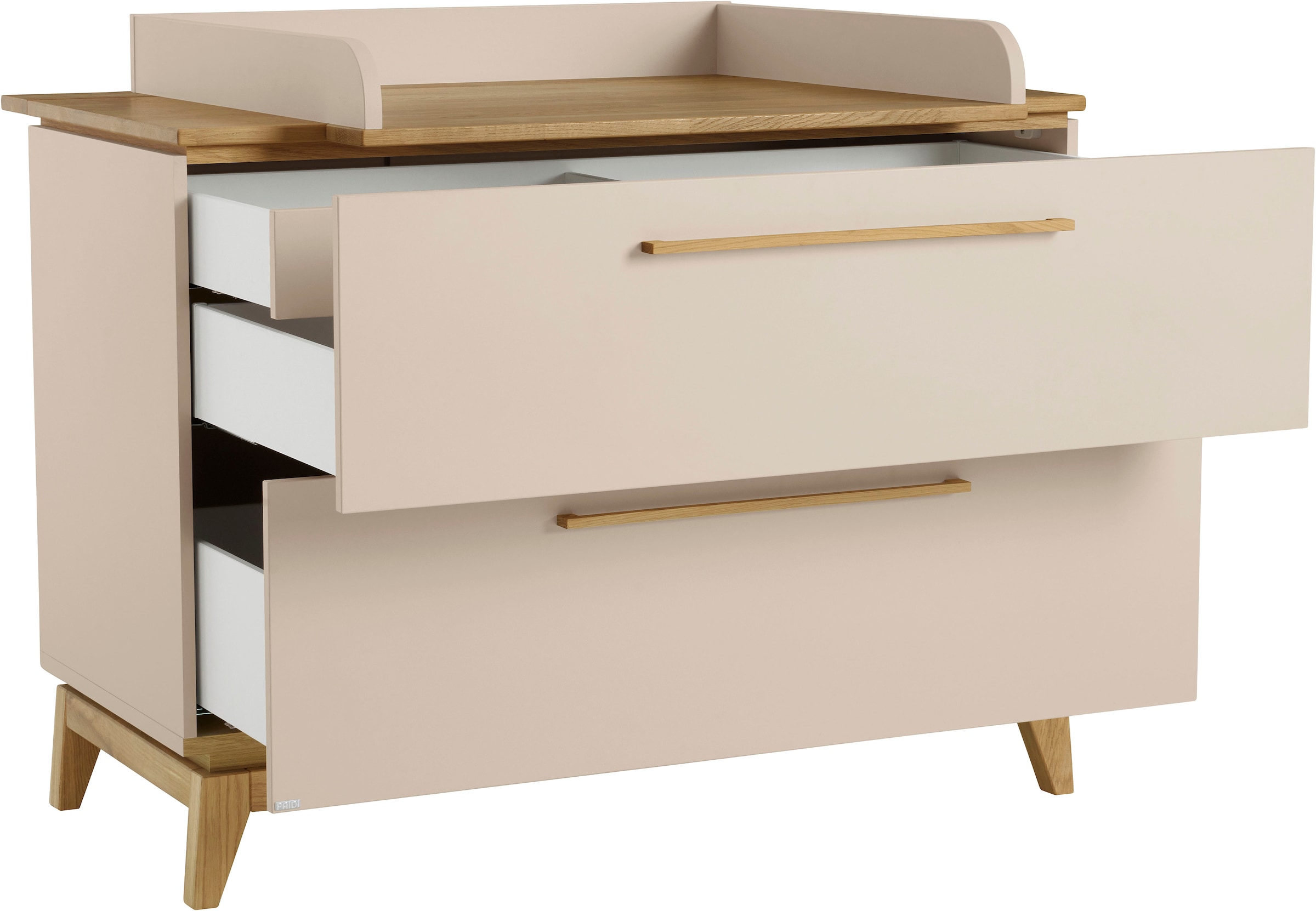 PAIDI Wickelkommode »STIENE in Beige mit Eiche Massivholz, inkl. Wickelaufsatz, Spar-Set« bis 50 kg 2 Schubladen mit Soft-Close, 123 cm Breite, hochwertiger Wickeltisch 123 cm