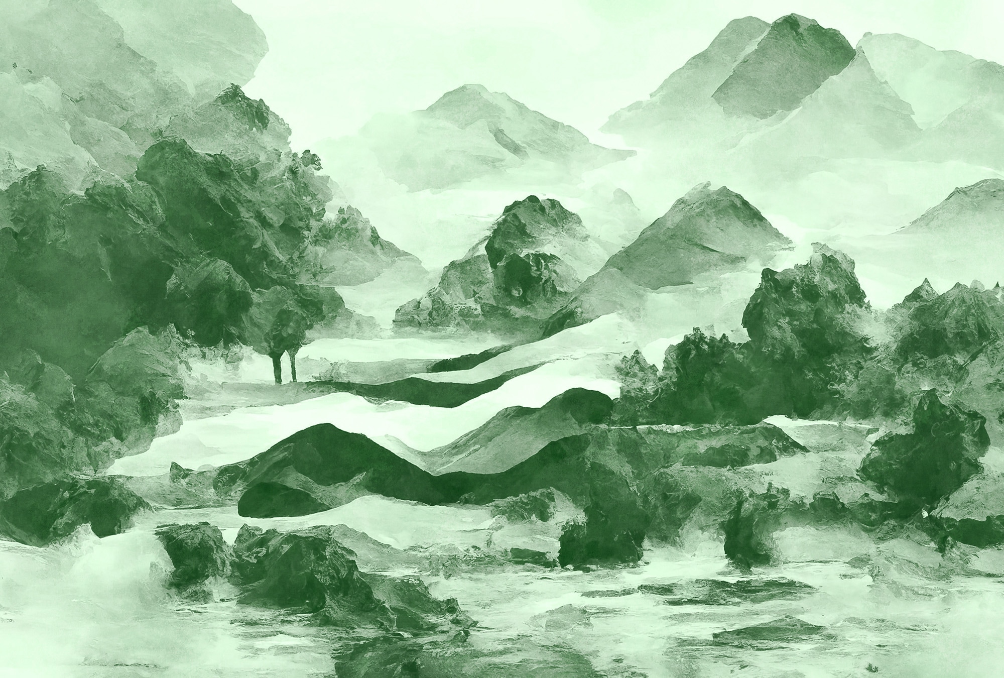 living walls Vliestapete »Berglandschaft-Tapete Asiatischer Stil Vliestapete« matt glatt