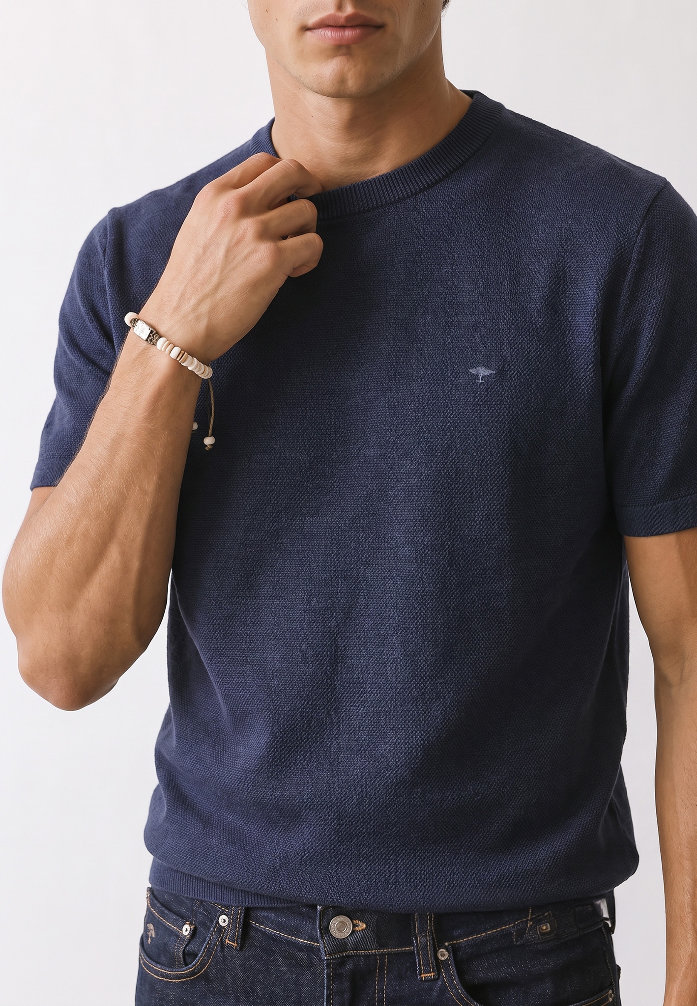 FYNCH-HATTON Strickpullover Sommerpullover - halbarm - mit Stickerei