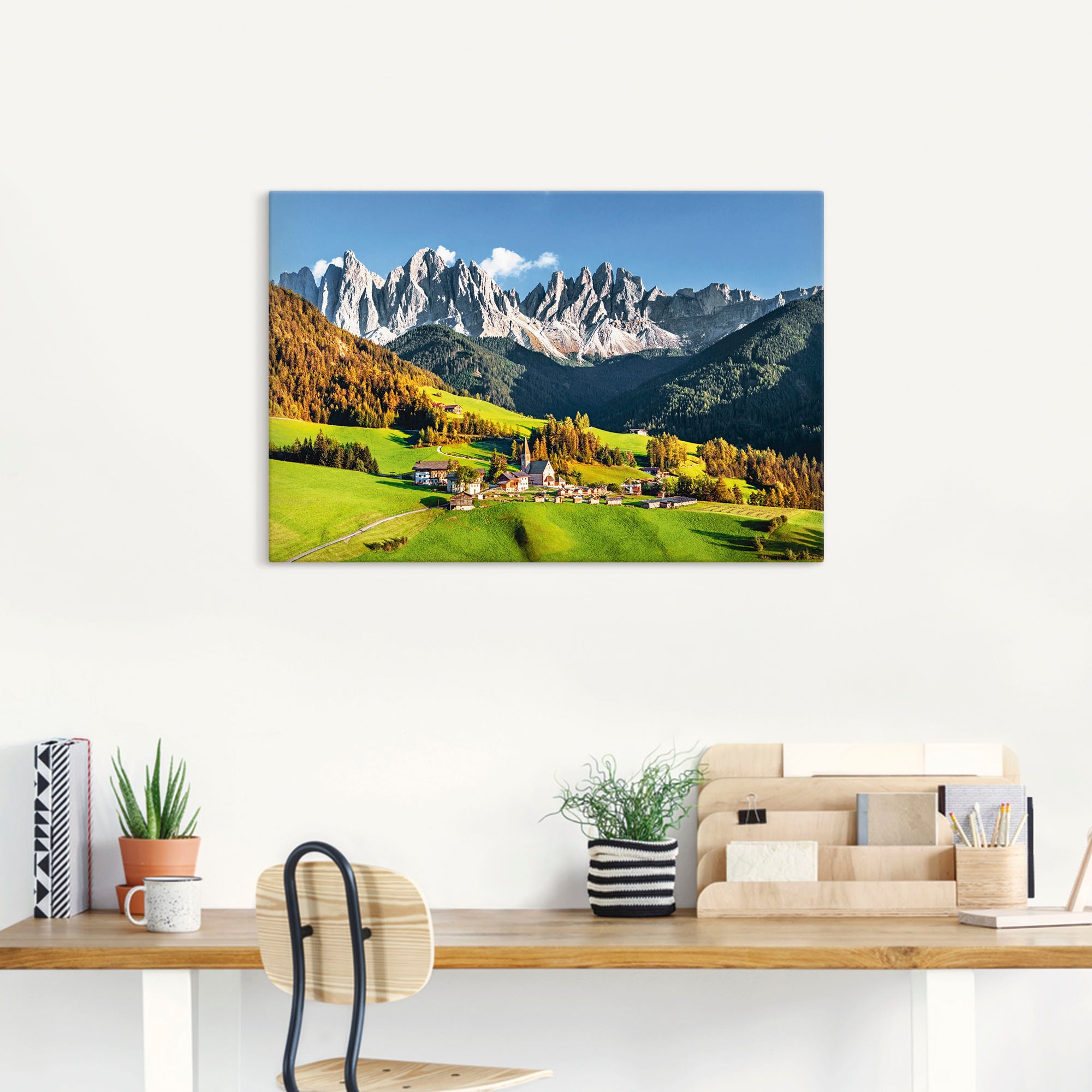 Artland Wandbild »Alpen Berge Santa Maddalena«, Berge & Alpenbilder, (1 St.), als Alubild, Outdoorbild, Leinwandbild, Poster in verschied. Größen