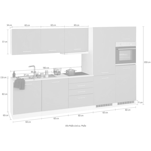 HELD MÖBEL Küchenzeile »Visby«, mit E-Geräten, 300 cm, mit  Kühl/Gefrierkombination und Geschirrspüler online bestellen