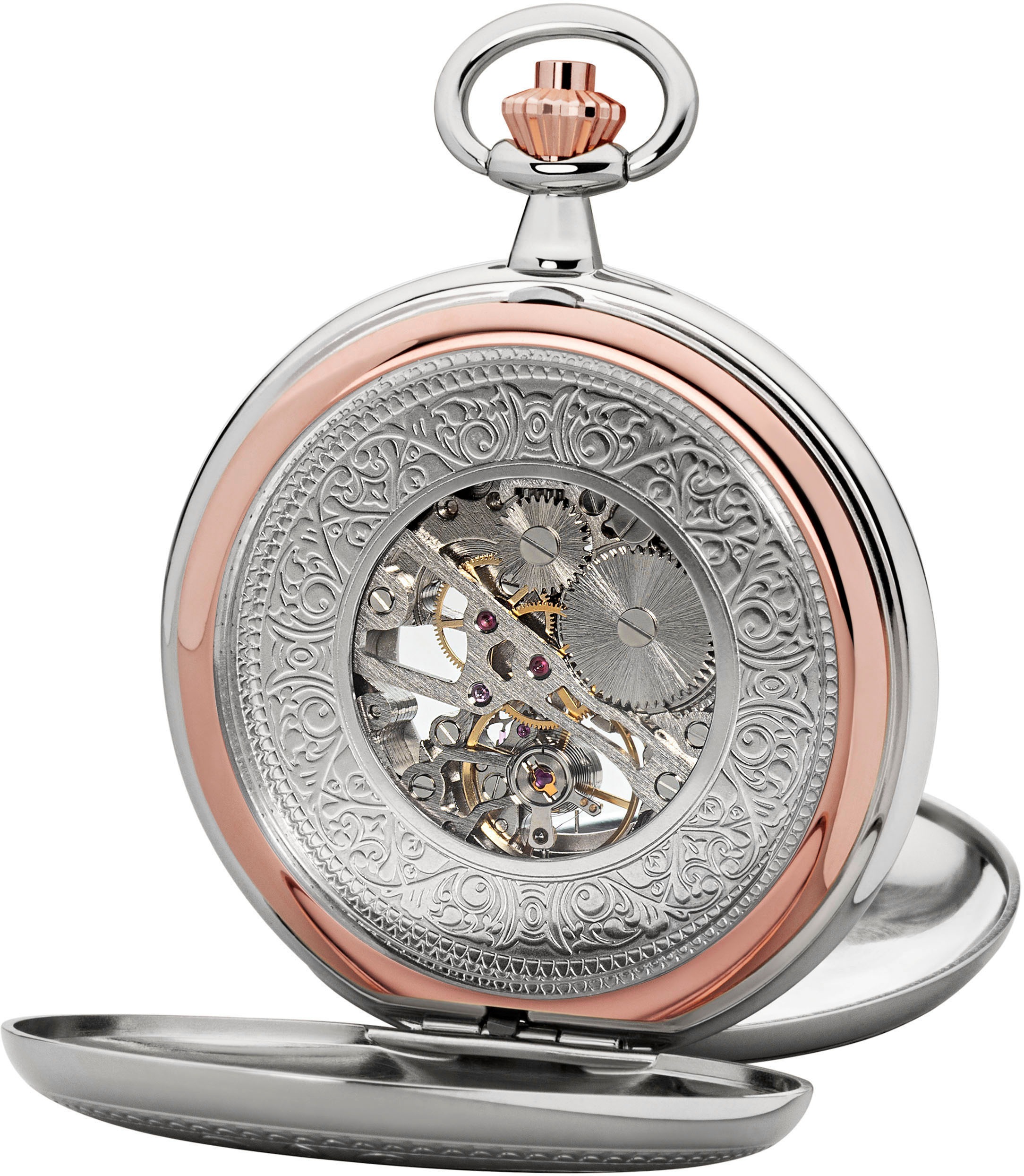 Regent Taschenuhr »P702-19370540«, (Set, 2 tlg., mit dazu passender Kette), Herrenuhr, Handaufzug, Acrylglas, skelettiertes Zifferblatt