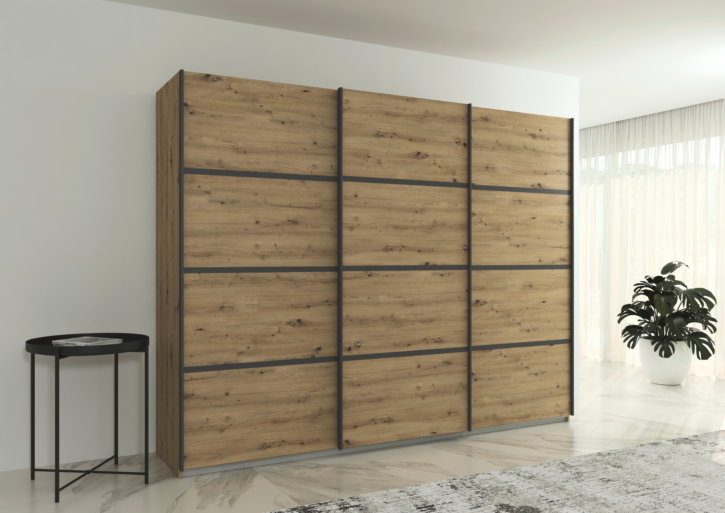 rauch Kleiderschrank »Schwebetürenschrank OTTO´s Choice Garderobe Schrank TOP ANGEBOT Avola«, (in 3 verschiedenen Ausstattungen BASIC/CLASSIC/PREMIUM), mit eleganten Zierleisten in Chrom, Schwarz oder Weiß MADE IN GERMANY