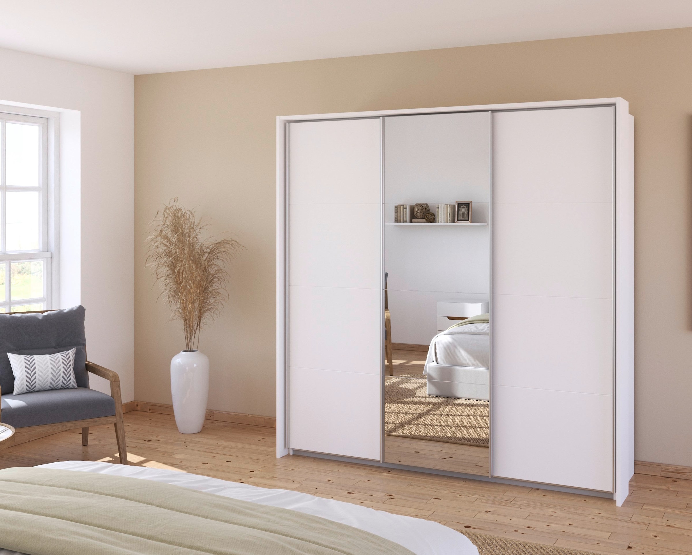 rauch Schwebetürenschrank »Kleiderschrank Schrank Garderobe CORTONA mit Passepartout« und optionaler Beleuchtung inkl. Inneneinteilung 2 Boxen und Böden