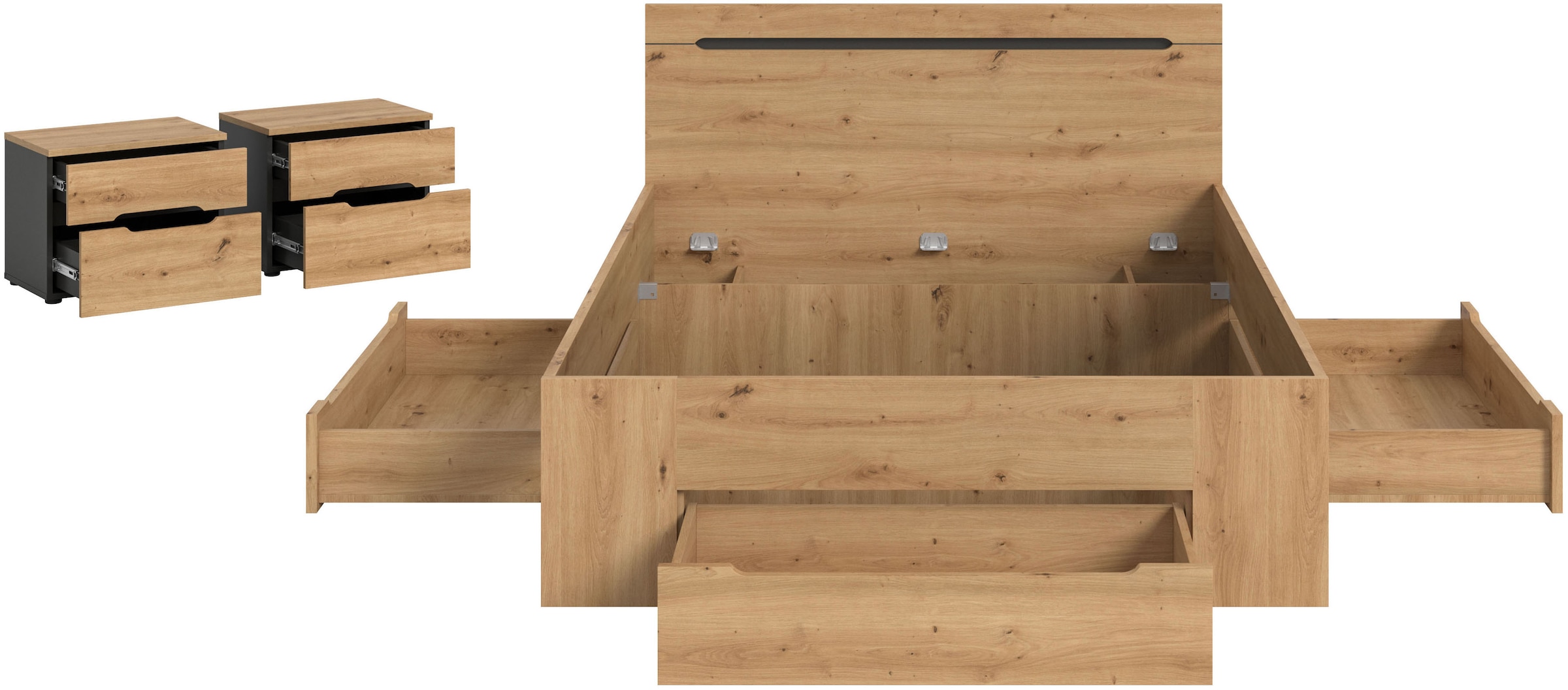 Home affaire Schlafzimmer-Set »REHAT, 3-teilig, bestehend aus: Stauraumbett & 2x Nachtkommode« TOPSELLER!, für Matratzengröße 140x200 cm, viel Stauraum, 3 Stk. tlg. Rehat, Schlafzimmerset, Bett 140x200 cm, 2 Nachttische