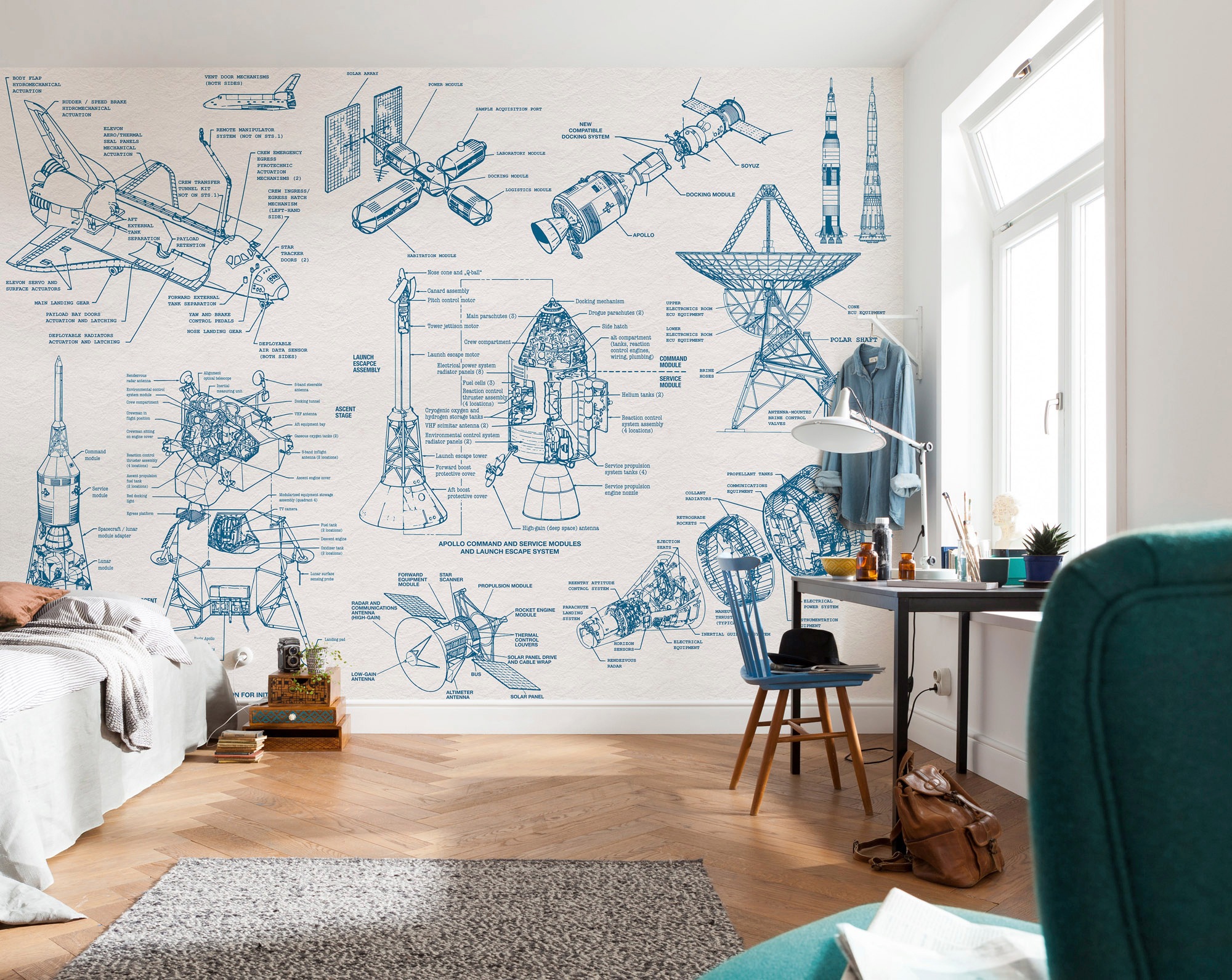 Komar Vliestapete »Digitaldruck Vlies - Spacecraft Architecture - Größe 400 x 280 cm«, bedruckt, Kinderzimmer