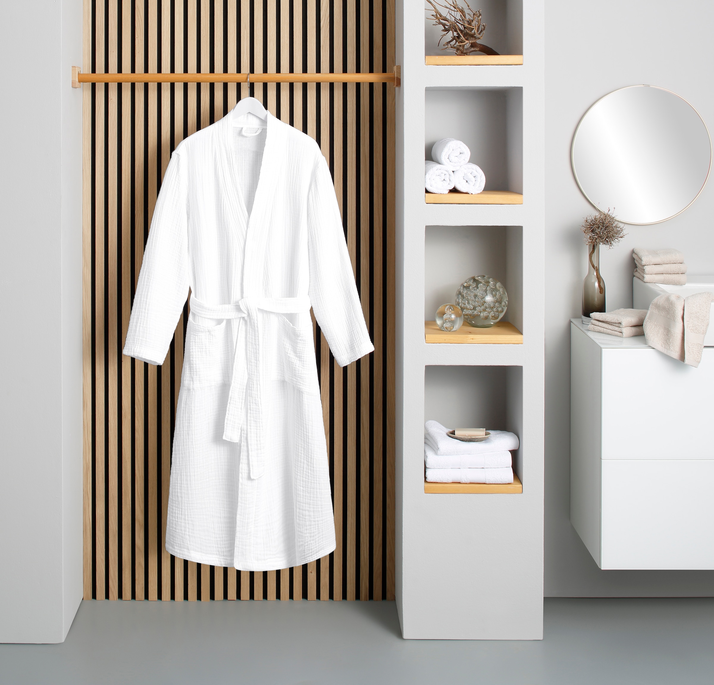 my home Bademantel »Juna Musselin, ideal für Sauna & Spa, Hotelbademantel, Morgenmantel« 1 Stk. tlg., modern, leichte Qualität, 100% Baumwolle