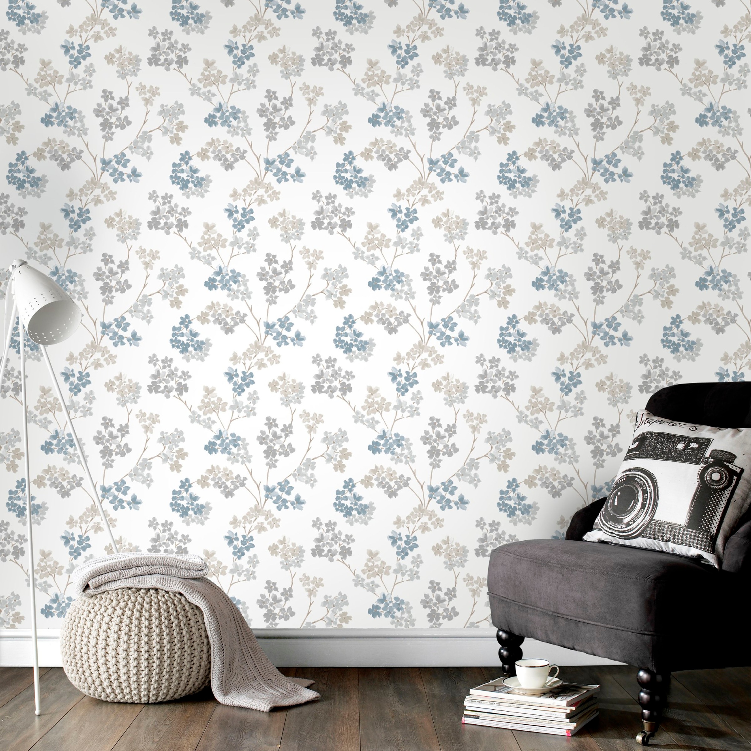 Superfresco Easy Vliestapete »Bailey - Blumen« geblümt glatt Blau/Grau - 10 günstig online kaufen