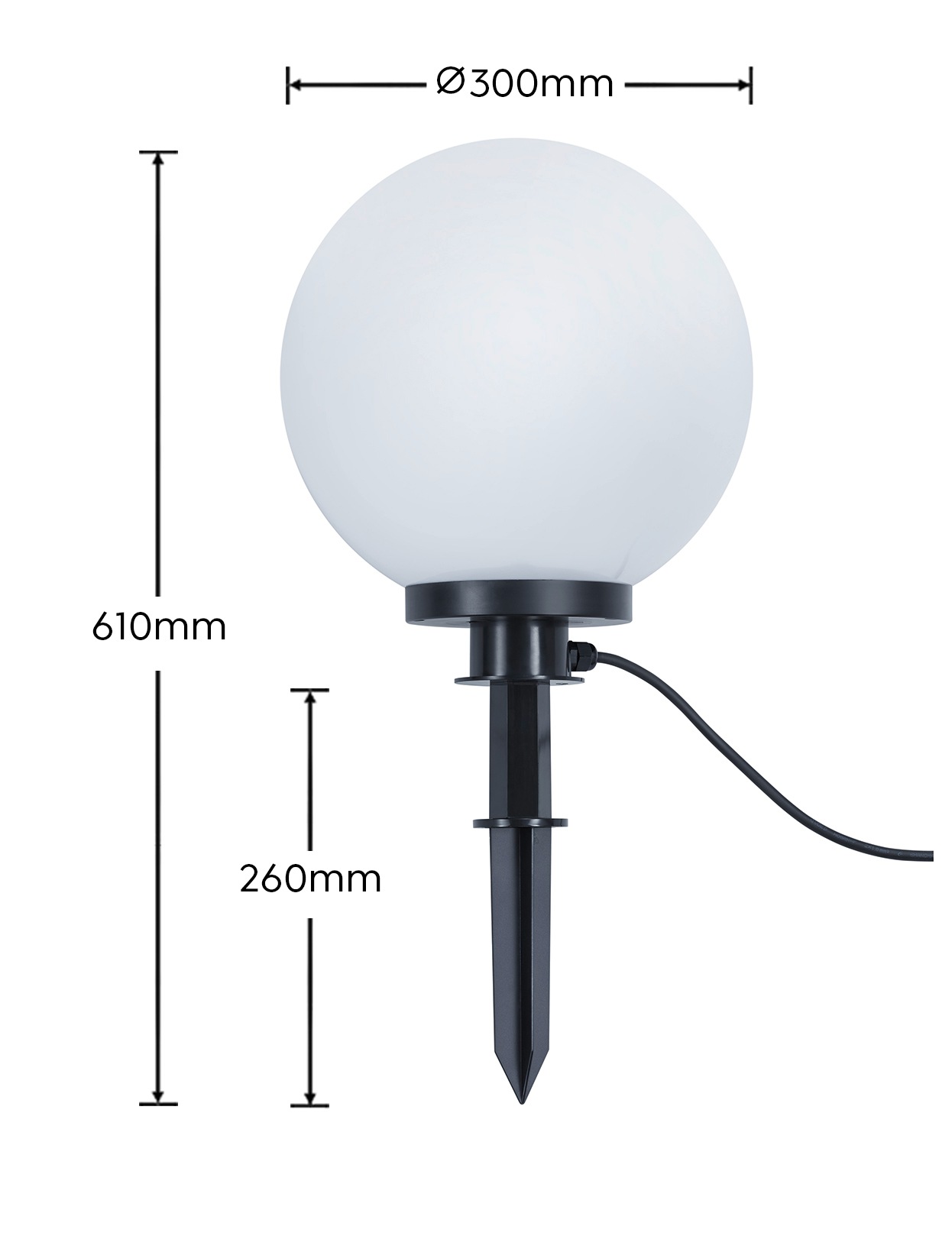 REALITY Leuchten Gartenleuchte »BOLO, Kugelleuchte Garten Outdoor Aussenleuchte, IP44 Schutz«, 1 flammig, Leuchtmittel E27 | Leuchtmittel wechselbar, exkl. 1xE27 max 23W, inkl. Erdspieß, Anschlusskabel mit Stecker