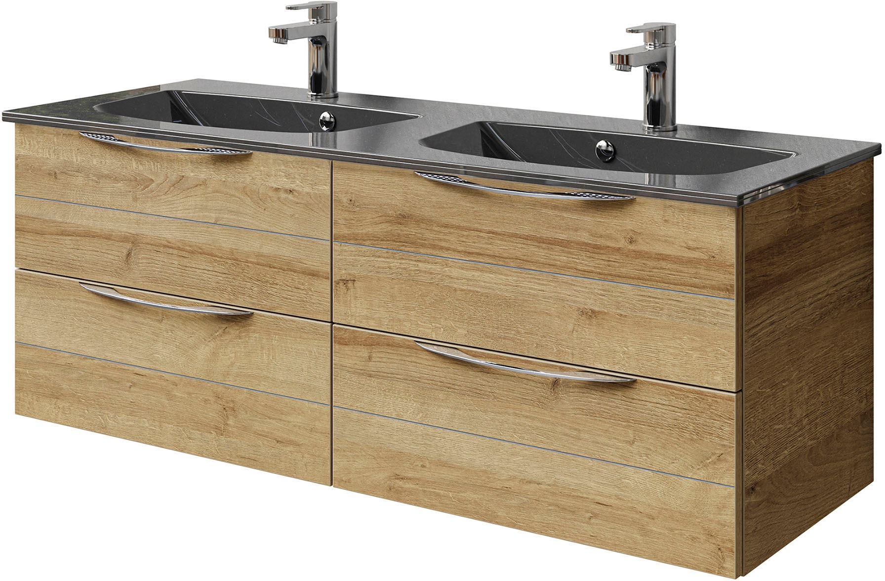 Saphir Badmöbel-Set »Serie 6025 2-teilig Mineralmarmor-Waschtisch mit LED-Spiegelschrank«, (2 St.), Waschplatz 132cm breit, 4 Schubladen, 2 Spiegel-Türen, inkl Türdämpfer