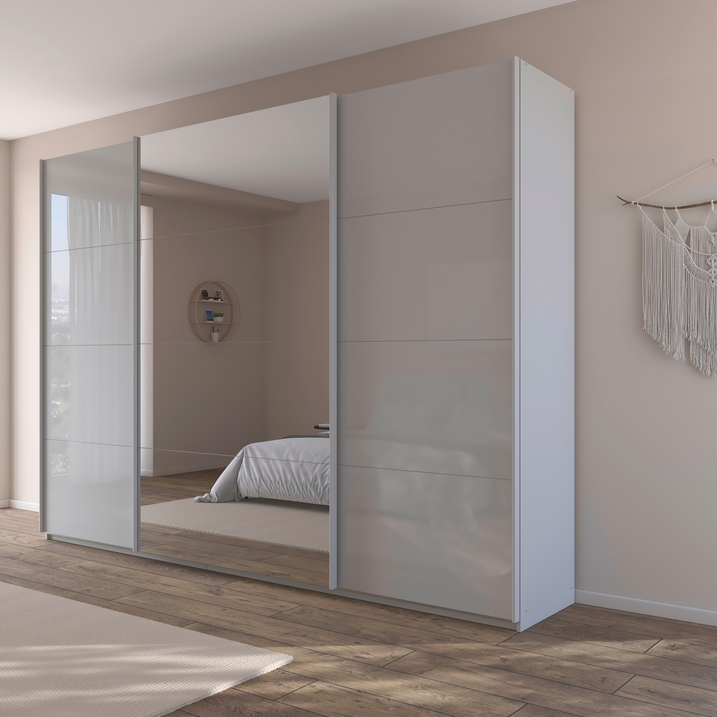 rauch Schwebetürenschrank »Kleiderschrank Kleiderschränke Schrank Garderobe AGORDO mit Glasfront«, durchdachte Innenausstattung, in 4 Breiten und 2 Höhen MADE IN GERMANY