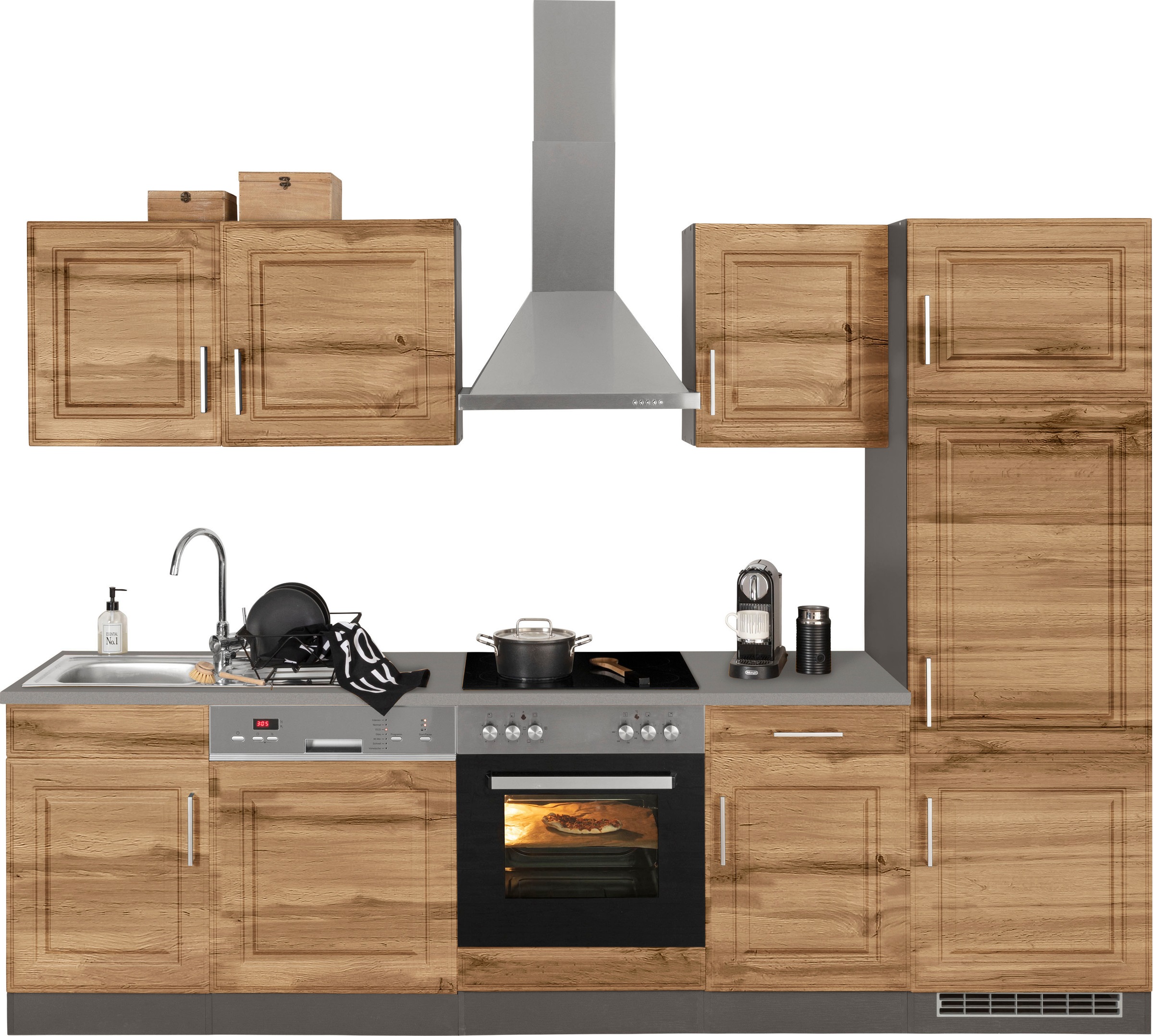 KOCHSTATION Küchenzeile »KS-Stockholm« Breite 280 cm, mit hochwertigen MDF Fronten im Landhaus-Stil