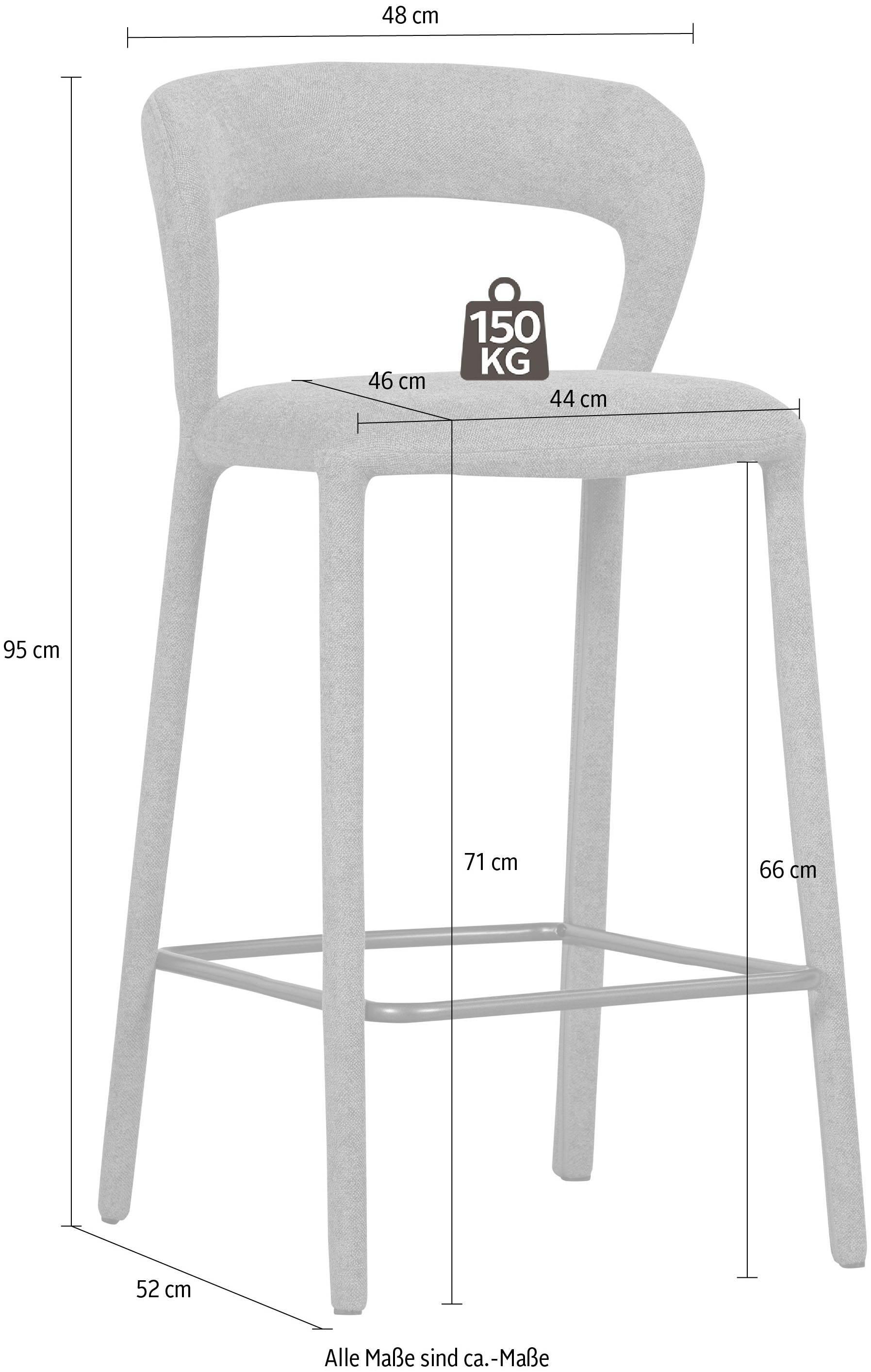 WOOOD Barhocker »Noble mit vollgepolstertem Gestell und Fußstütze B 48 x T 52 x H 95 cm« Gewebter Bezug, Hohe Verschleißfestigkeit, Tragkraft 150 kg