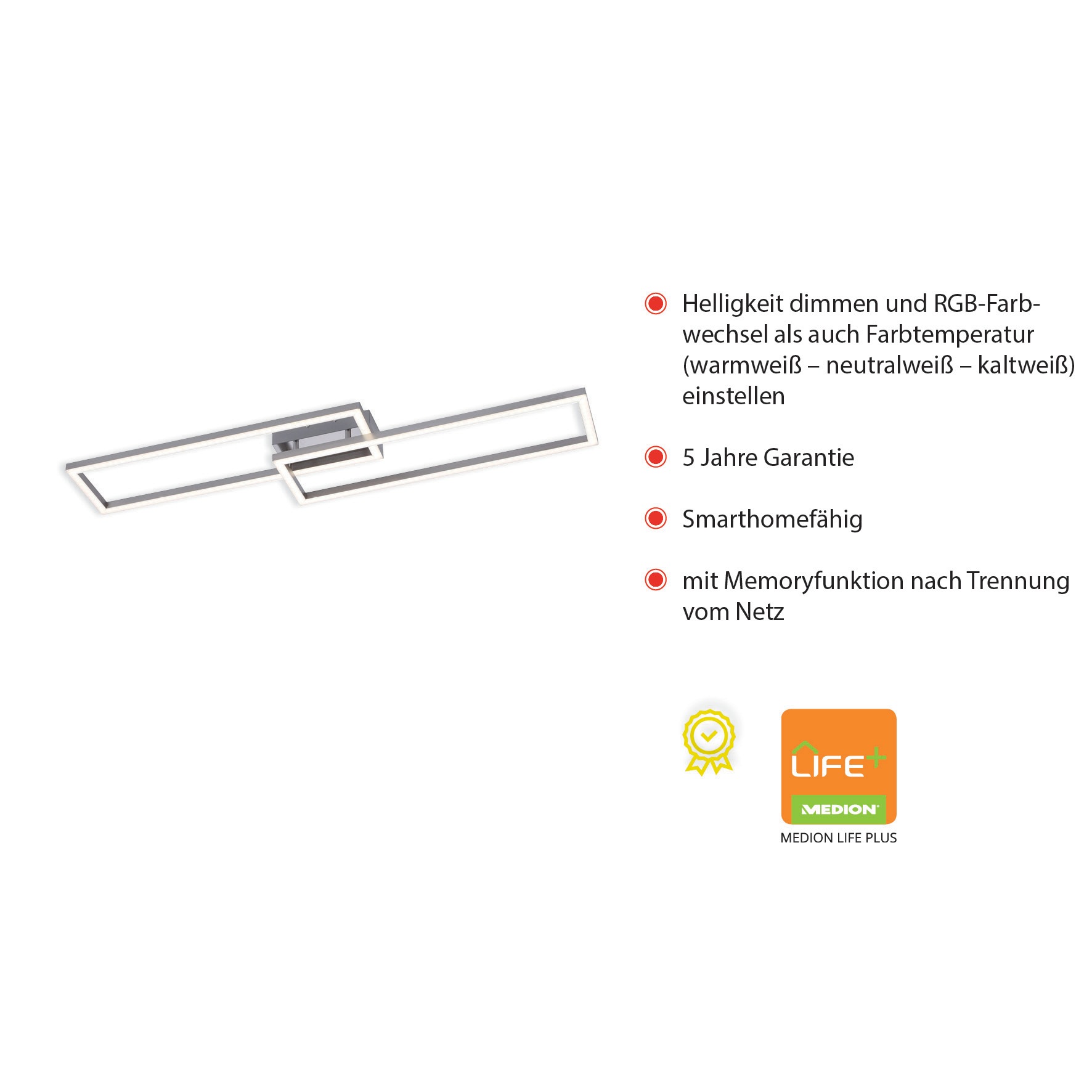 JUST LIGHT Deckenleuchte »Ls-MAXI«, 2 flammig, Leuchtmittel LED-Board | LED fest integriert, RGB+tunable white, Infrarot inkl., Fernbedienung, Smarthome fähig