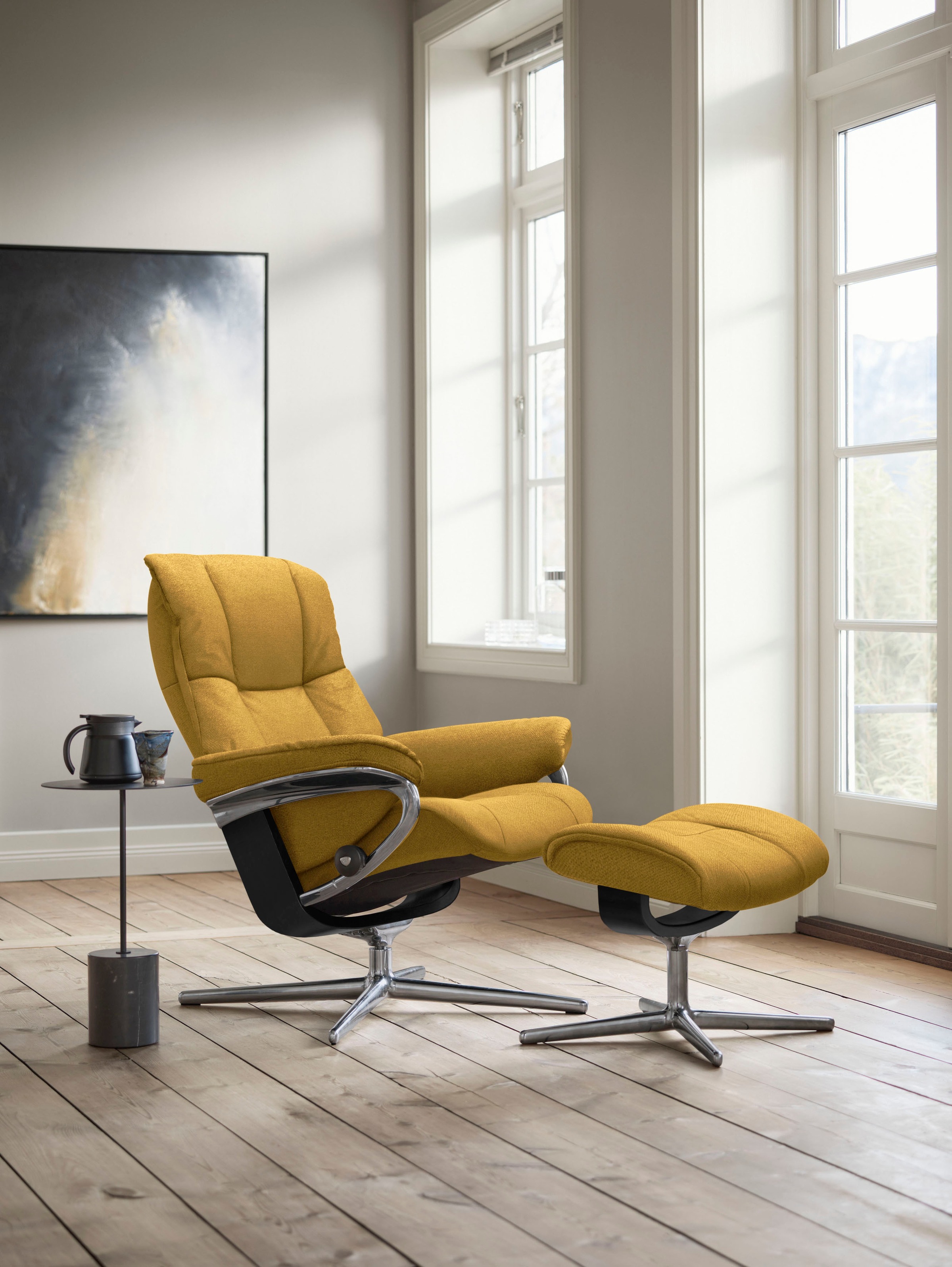 Stressless® Relaxsessel »Mayfair«, (Set, Relaxsessel mit Hocker), mit Hocker, mit Cross Base, Größe S, M & L, Holzakzent Schwarz
