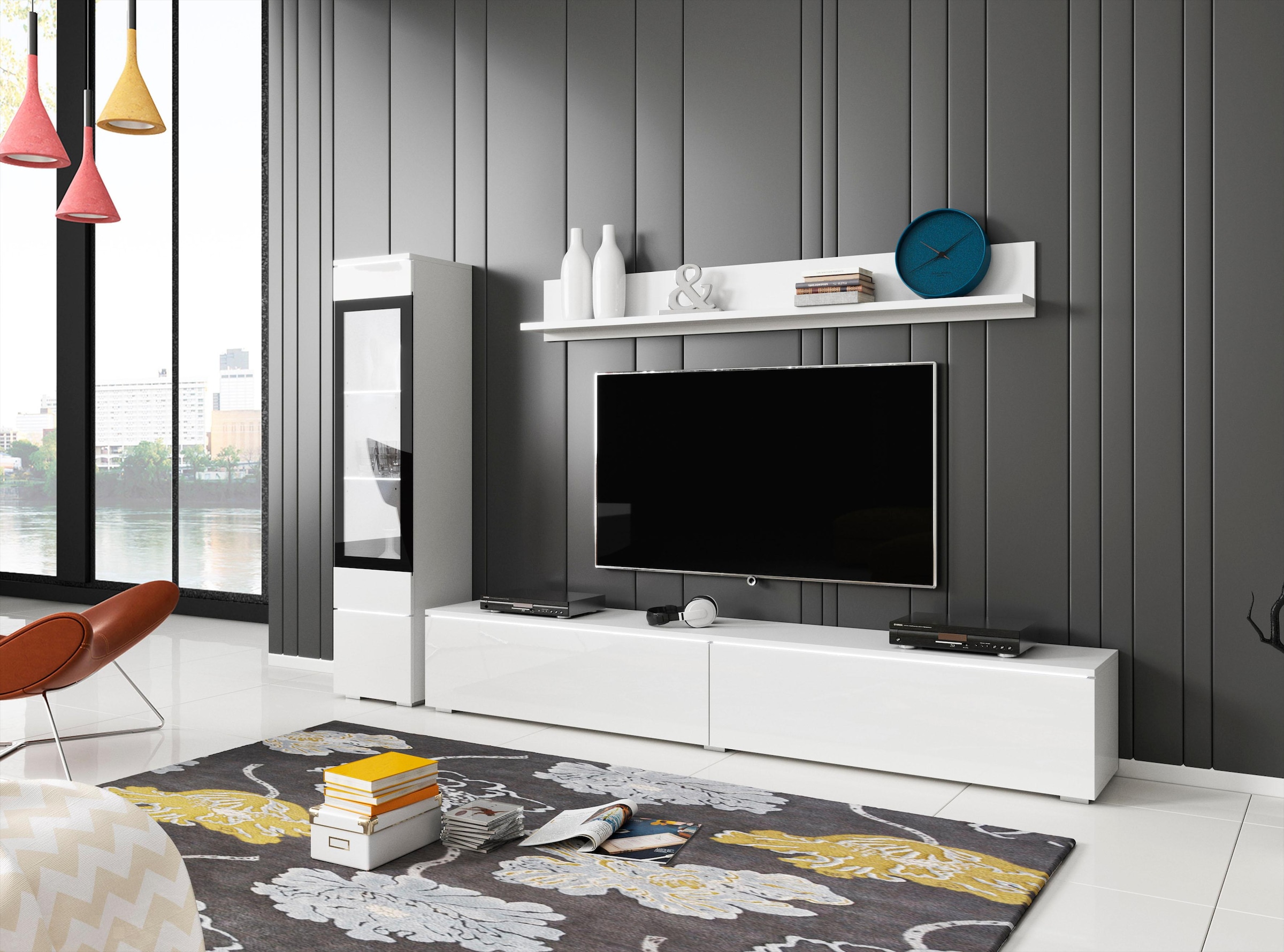 INOSIGN Wohnwand »VERA I, Vitrinen Türanschlag links/rechts wechselbar«, (Komplett-Set, 3 St.), Mediawand 230 cm, Vitrine mit Verglasung, stehend und hängend