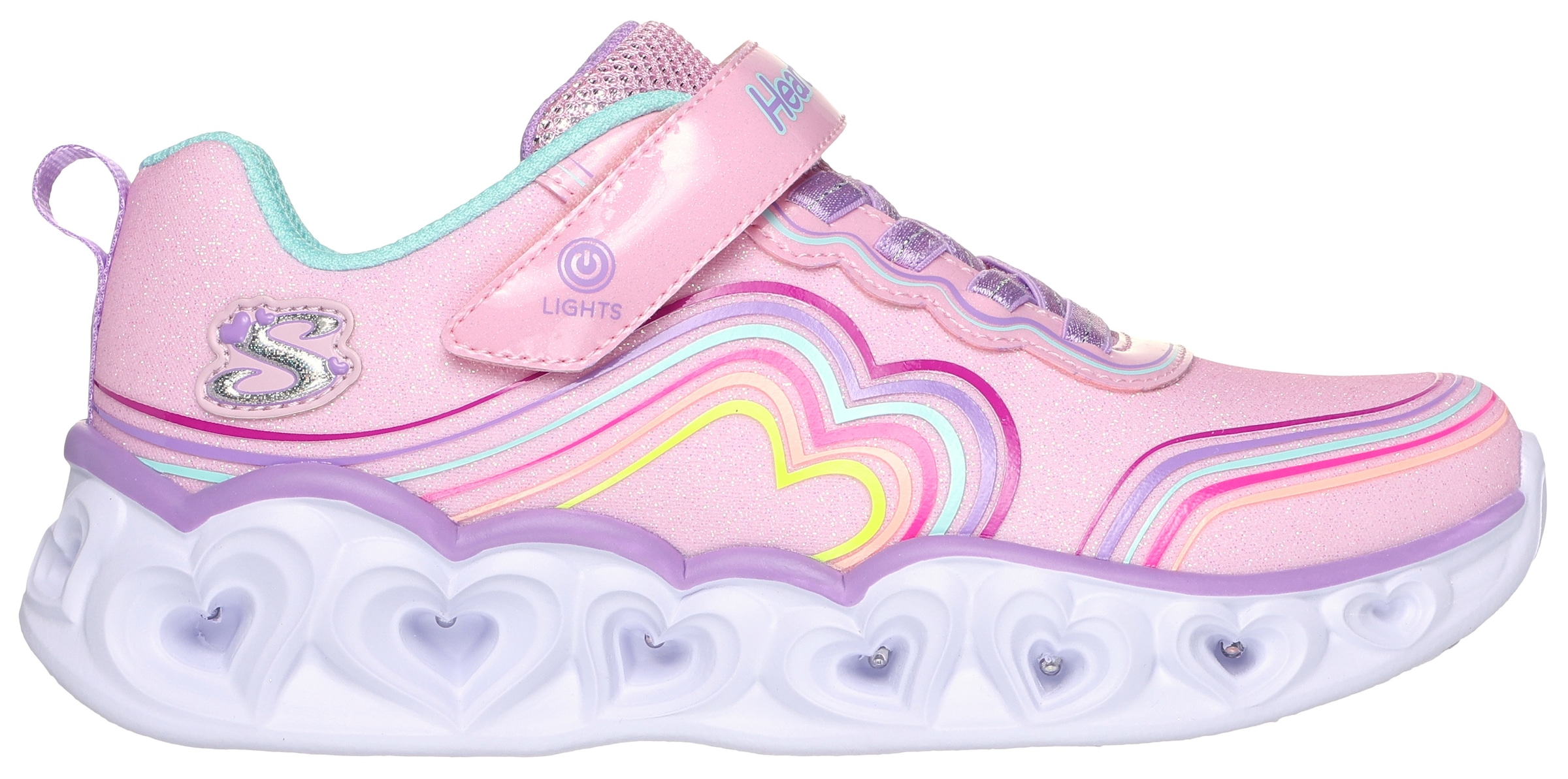 Skechers Kids Sneaker »HEART LIGHTS«, Freizeitschuh, Klettschuh, Blinkschuh mit buntem Regenbogen Stitching